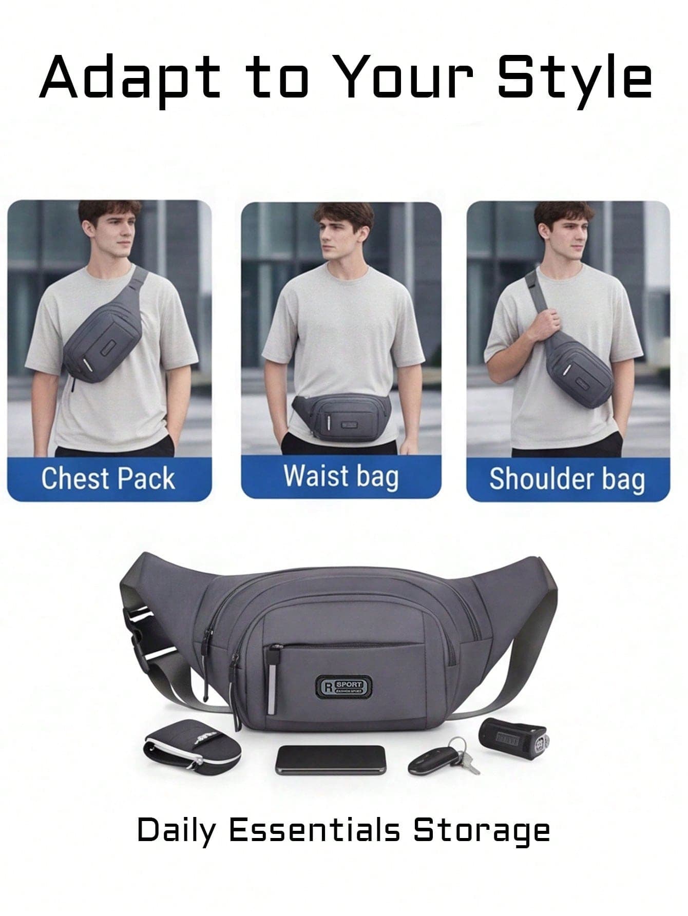 Men's Solid Color Nylon Casual Waist Bag, Multi-Compartment Multi-Pocket Design, Suitable For Outdoor Sports; Neutral Style Casual Crossbody Chest Bag, Suitable For School And Daily Use