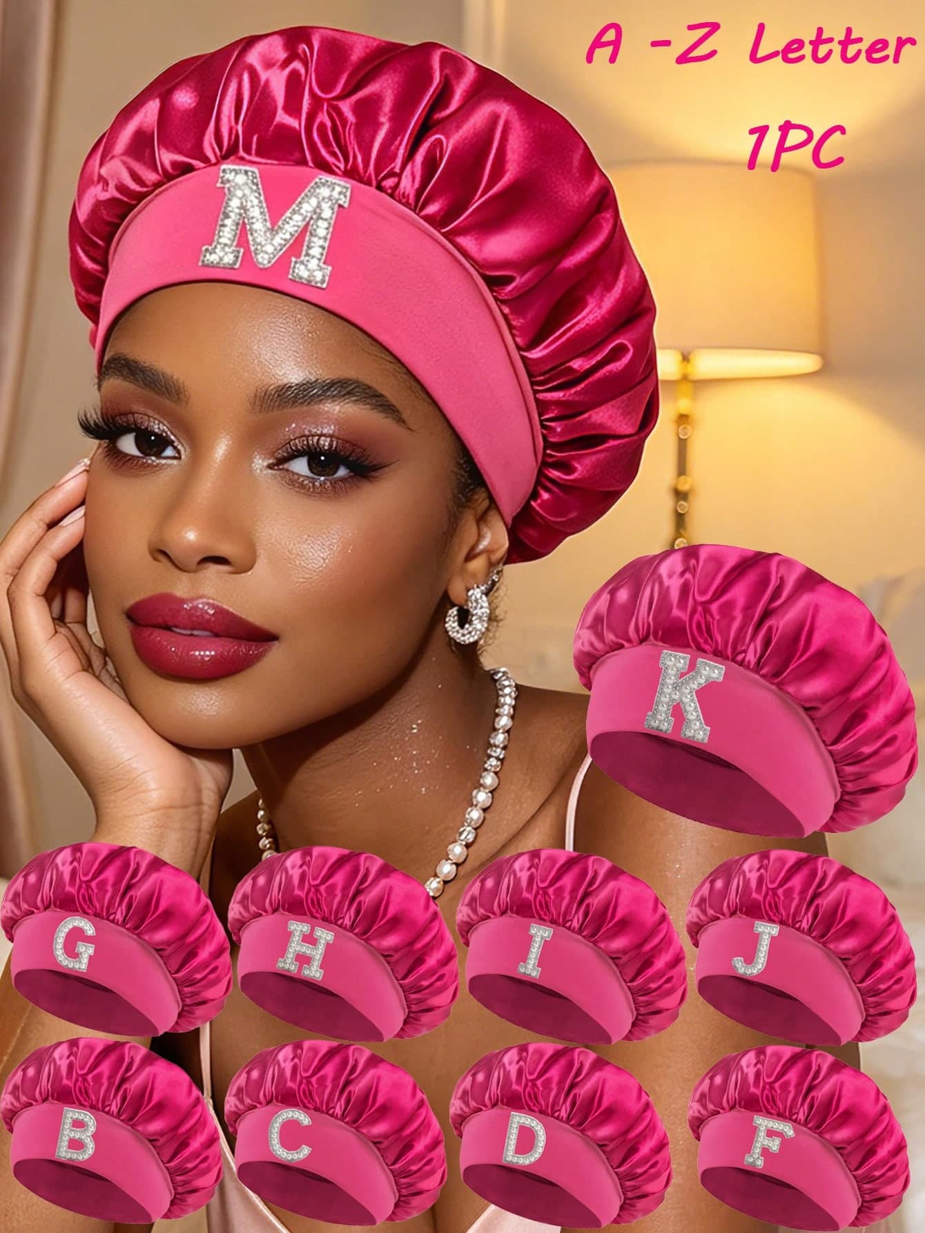 1pc Exclusive Pearl Letter Satin Sleep Cap, Luxury & Elegant, Hair Care Bonnet, Women's Daily Home Sleep Cap