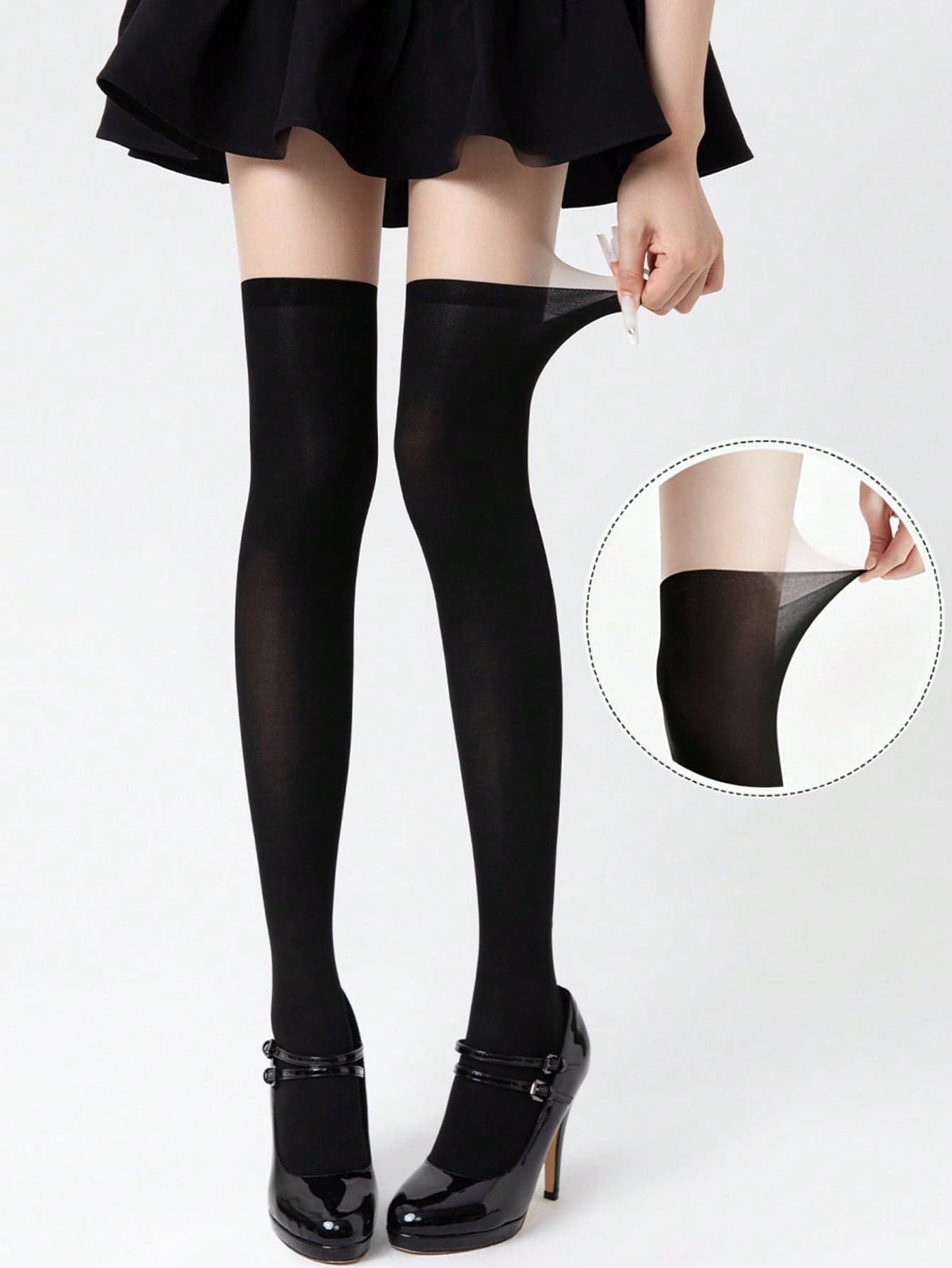 1 Pair Fashion Women's Colorblock Tights, Daily Wear Shopping Base Layer, Half-Transparent Half-Solid Design, Leg-Lengthening And Height-Enhancing, Suitable For Daily And Office Wear