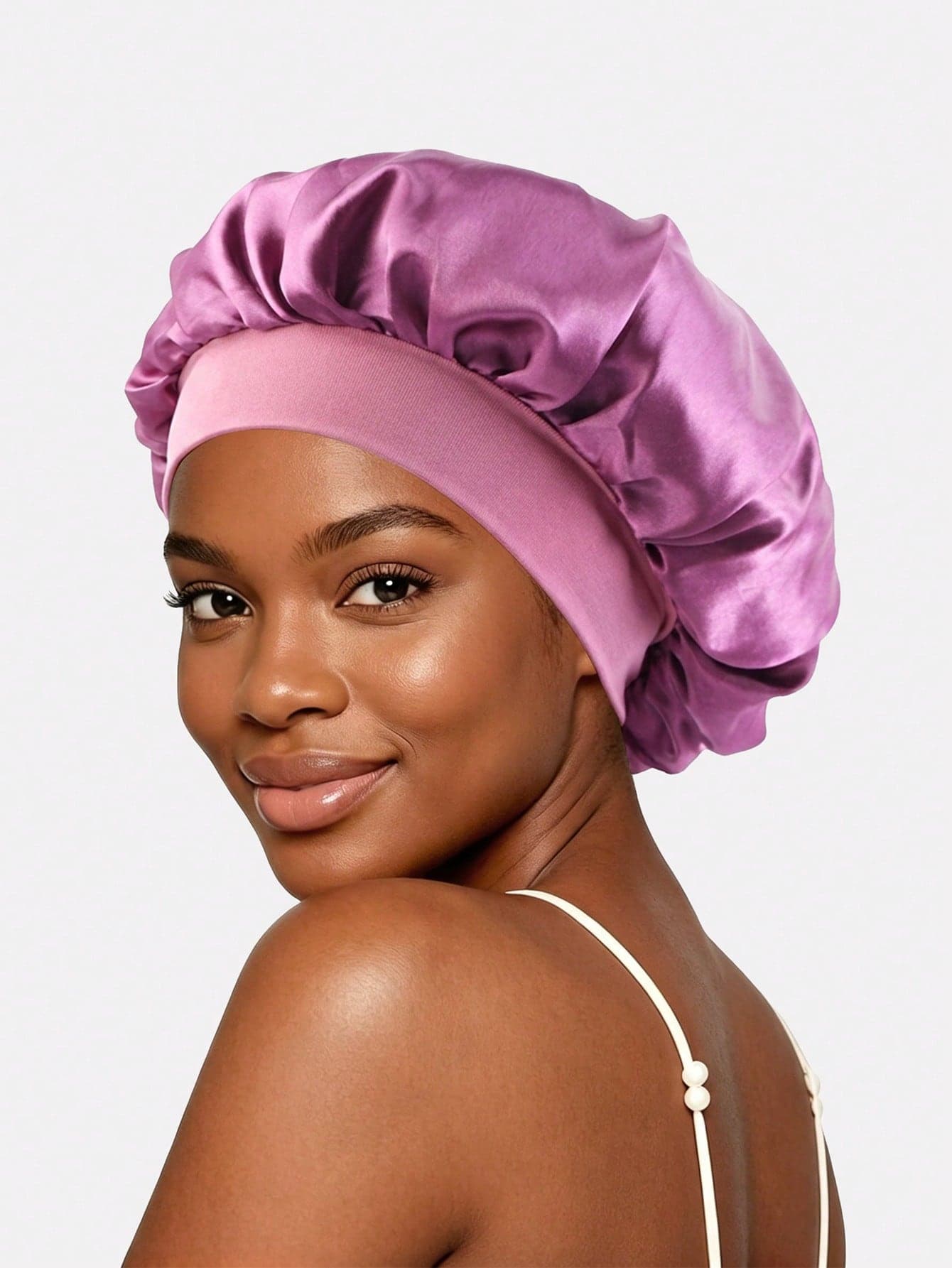 1pc Women's 30CM Diameter Satin Wide Brim Sleep Cap Hair Bonnet For Daily Use