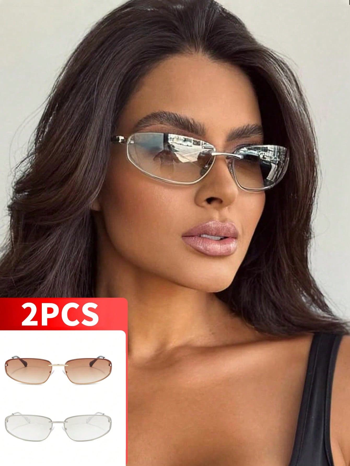 2 Pairs Frameless Oval Fashion Glasses, Y2K Style, Versatile And Unique, Suitable For Daily Wear, Street Photography, Vacation Travel, Summer Beach And Other Occasions, Essential For Back To School Season, Unique Temple Design