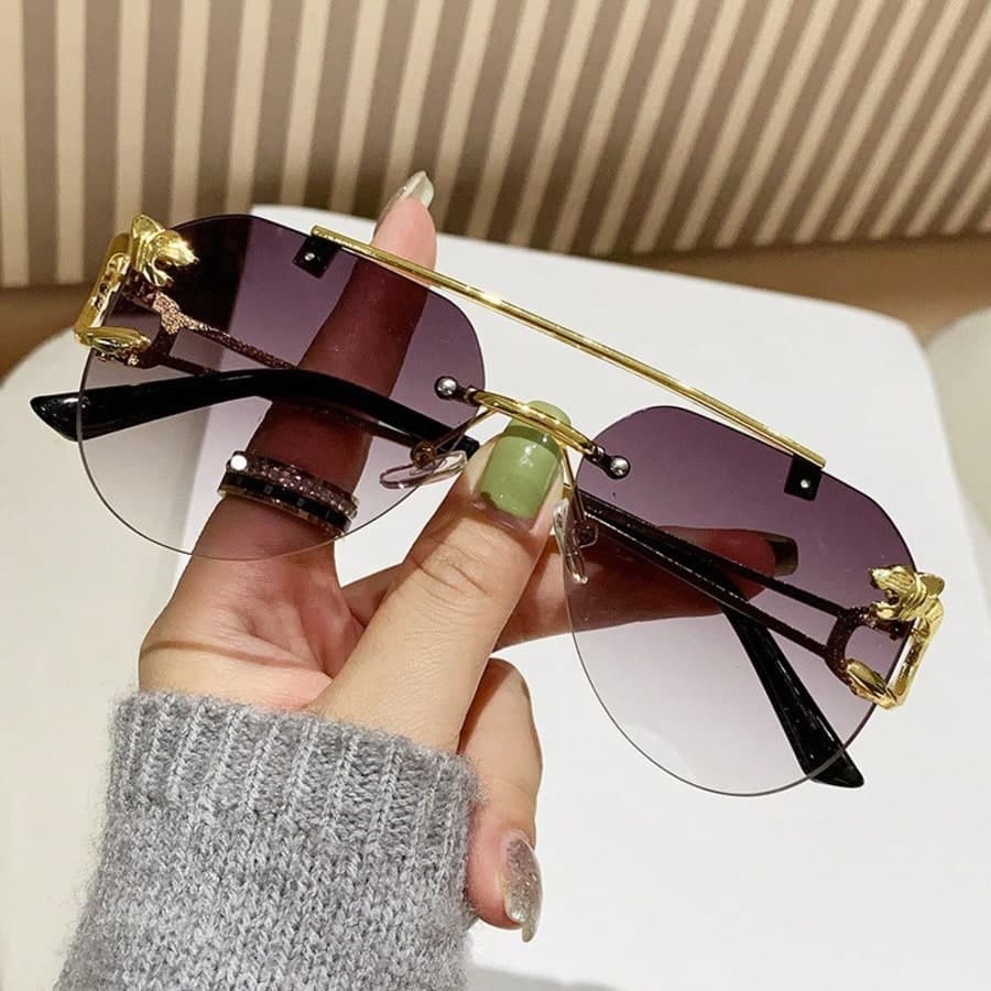 Women's New Oval Lens Fashion Glasses, Metal Leopard Print Decorated Temple, Retro Minimalist Design, Suitable For Summer Beach Vacation, Outdoor Activities, Travel, Leopard Print Retro Style Oversized Aviator Frame, Suitable For Outfits, Back To School Season