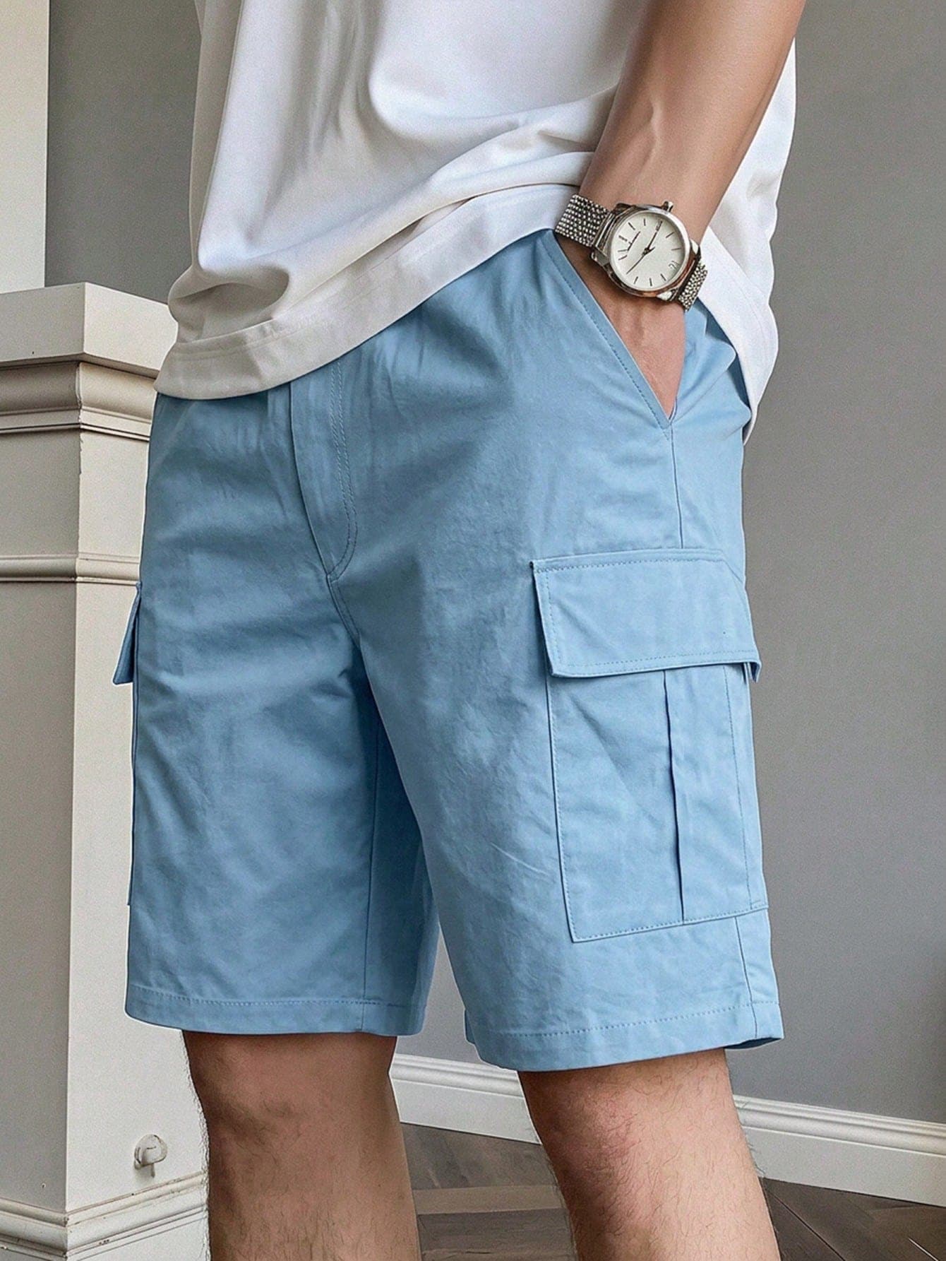 1pc Teen Boys Sports Loose Multi-Pocket Casual Shorts Knee Length Cargo Shorts Outdoor Spring Summer Autumn Back To School