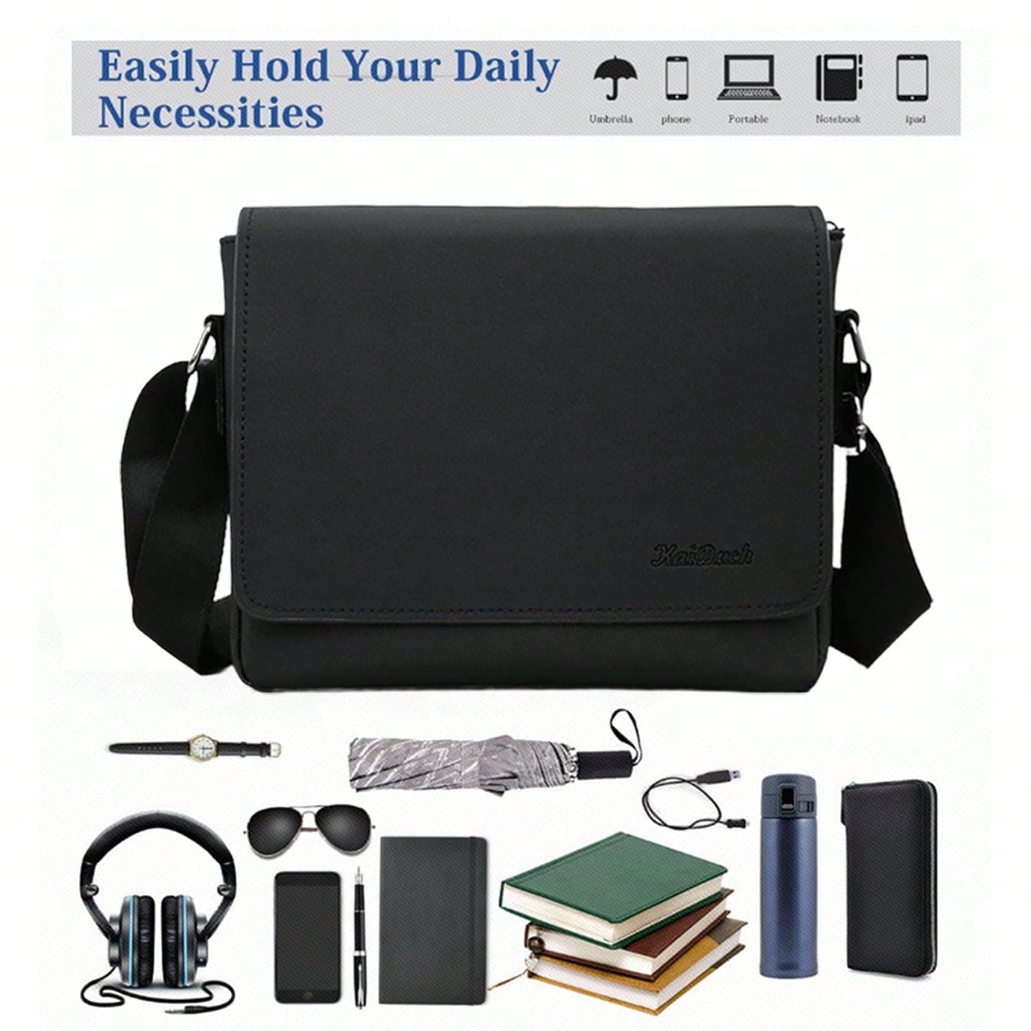 KAIDUCH Crossbody Bag For Men Basic Sling Bag Large Capacity Shoulder Bag Multiple Pockets & Zipper Closure For Travel, School & Daily Use Gift For Men