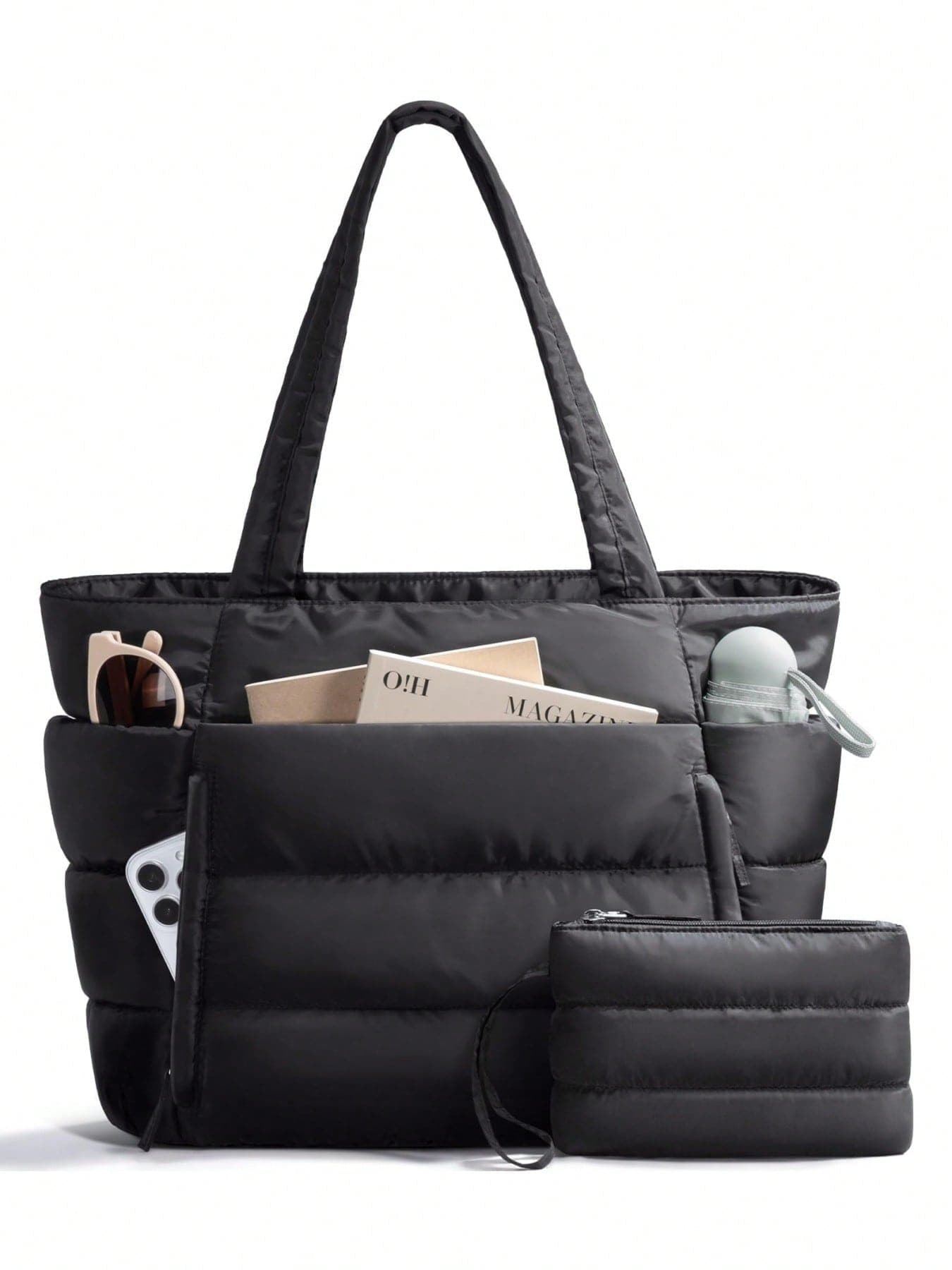 Women's Lightweight Premium New Tote Bag, Multi-Compartment Quilted Handbag, Short Trip Luggage Bag, Large Capacity, Premium Lightweight Cotton Padded Down Tote Bag