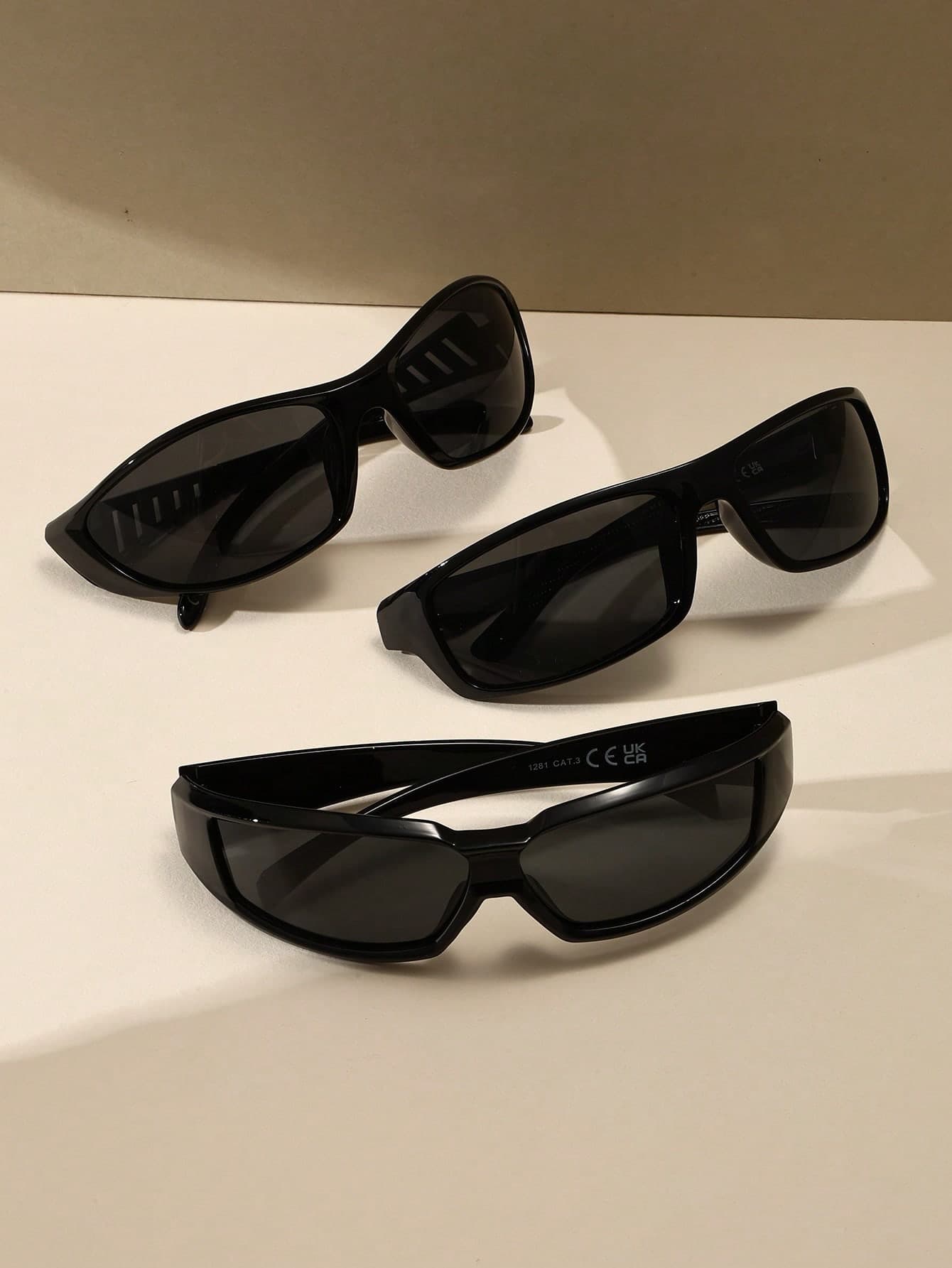 3PCS Black Retro Y2K Cross-Ring Small Frame Shades For Women Men, Plastic Street Style Fashion Glasses For Daily Wear Decoration