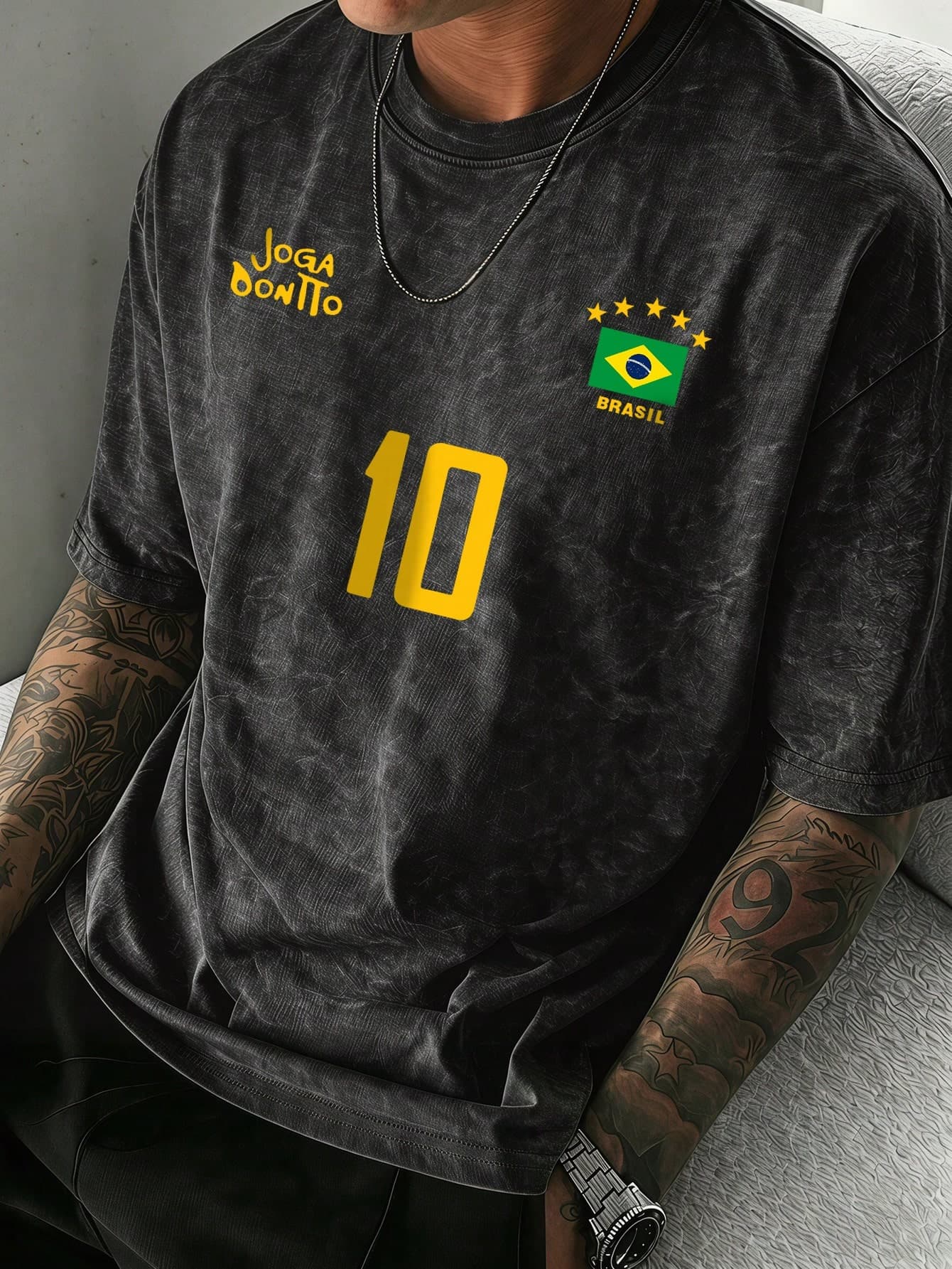 Men's Graphic T-Shirt, Retro Brazil Football Jersey - Legendary Number 10, Casual Football Fan, Football Jersey, Regular Fit Round Neck Design Top
