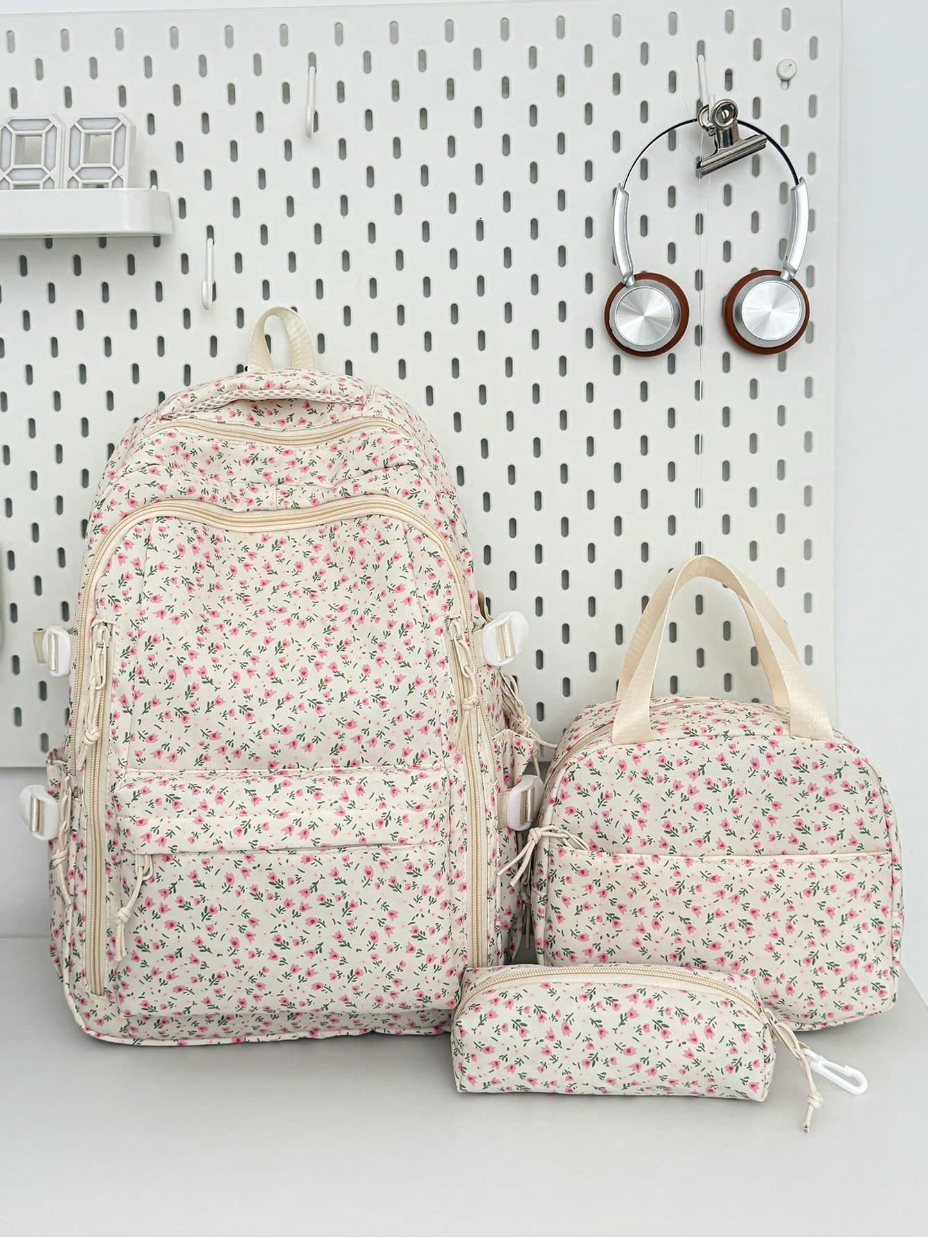 Versatile Fashion Women's Ditsy Floral Double Strap Combination Bag Student Backpack