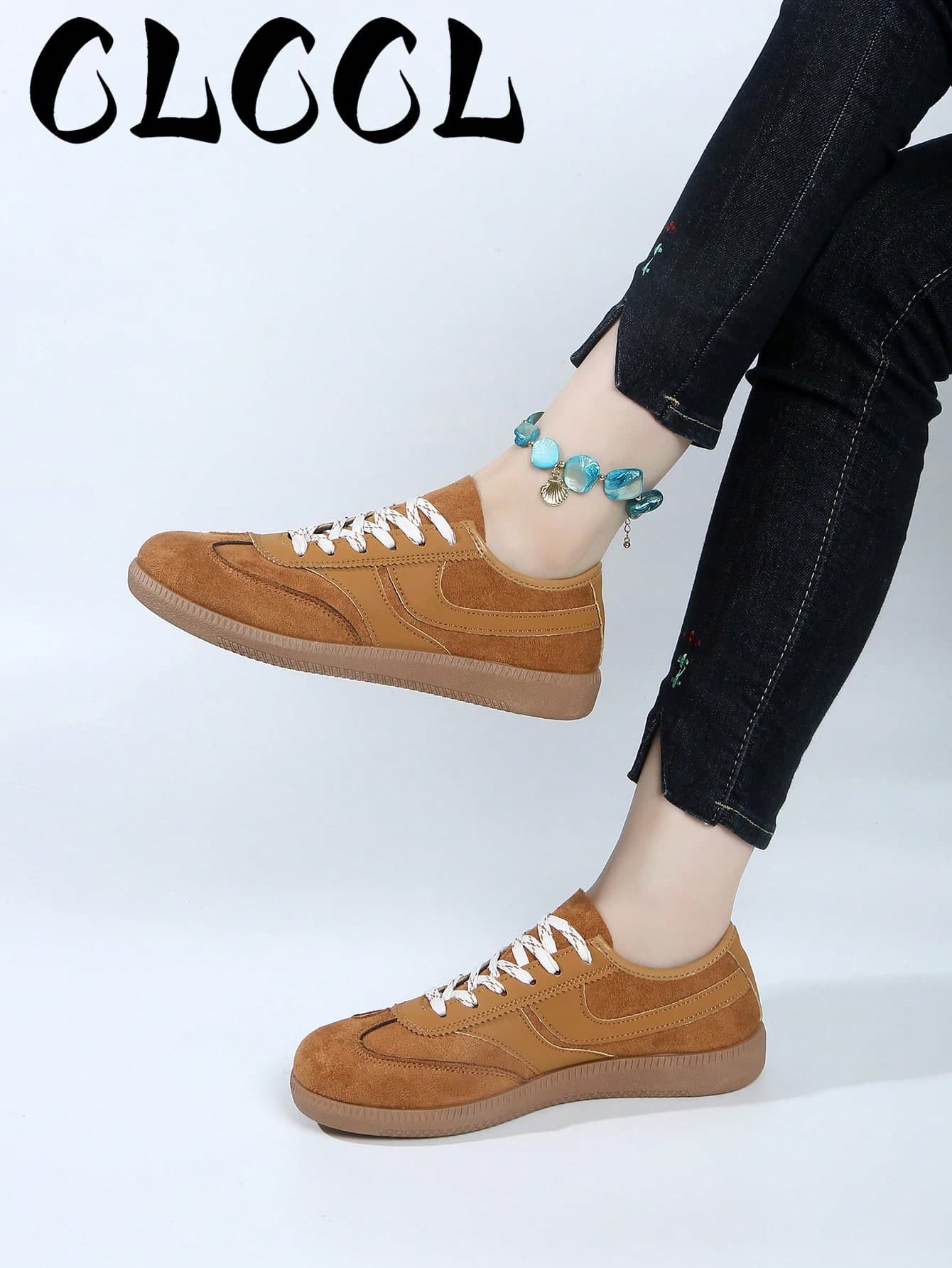 Women's Comfortable Lightweight Beige Flat Non-Slip Outdoor Sports Casual Student Running Sneakers