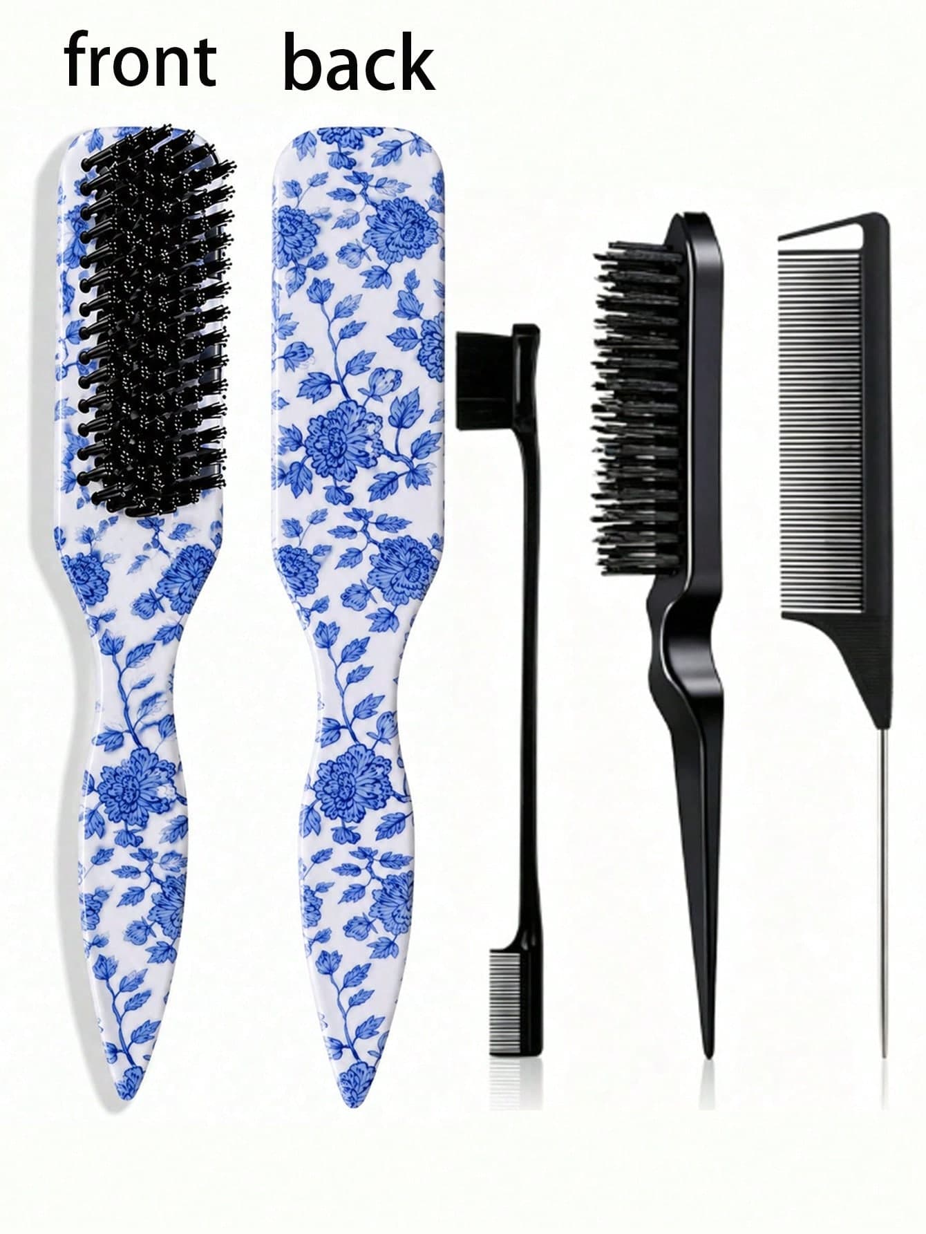1-4pcs Unisex Hair Comb/Beard Brush Set, Blue And White Porcelain Pattern Pointed Tail Comb, Fragrance-Free Professional Hair Styling Comb, Dual Function Hair Cutting And Cleaning, Smooth And Easy To Comb, Suitable For Thick/Thin Hair, Edge Control Comb, Professional Smooth Back Comb, Suitable For Creating Sleek Ponytails And Buns, Pointed Tail Styling Tool, Suitable For Fixing Flyaways And Applying Sideburn Wax, Bathroom Use, Scalp Massage, Back To School Season, Travel And Vacation, Daily Life, Also A Great Gift For Friends And Family