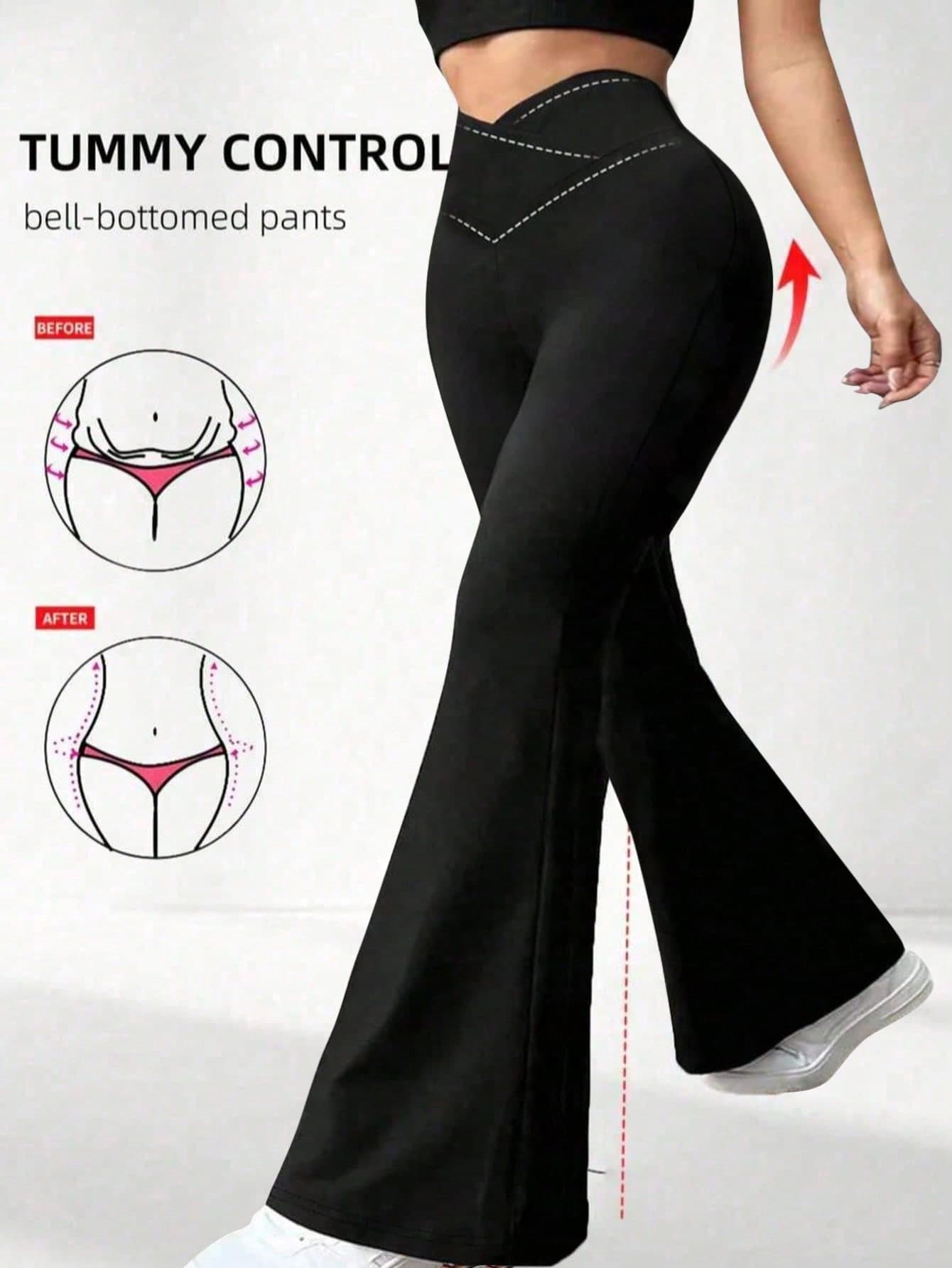 Women's High Waist White Knit Flare Pants, With Tummy Control Design, Long High Elasticity Tight Fitting Pants