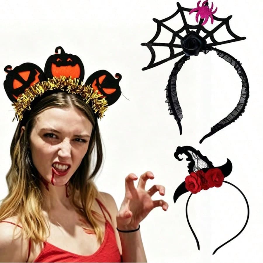 1pc/Set Halloween Headband Pumpkin Headpiece Spider Web Hair Accessory Witch Hat Headband Holiday Party Photo Prop