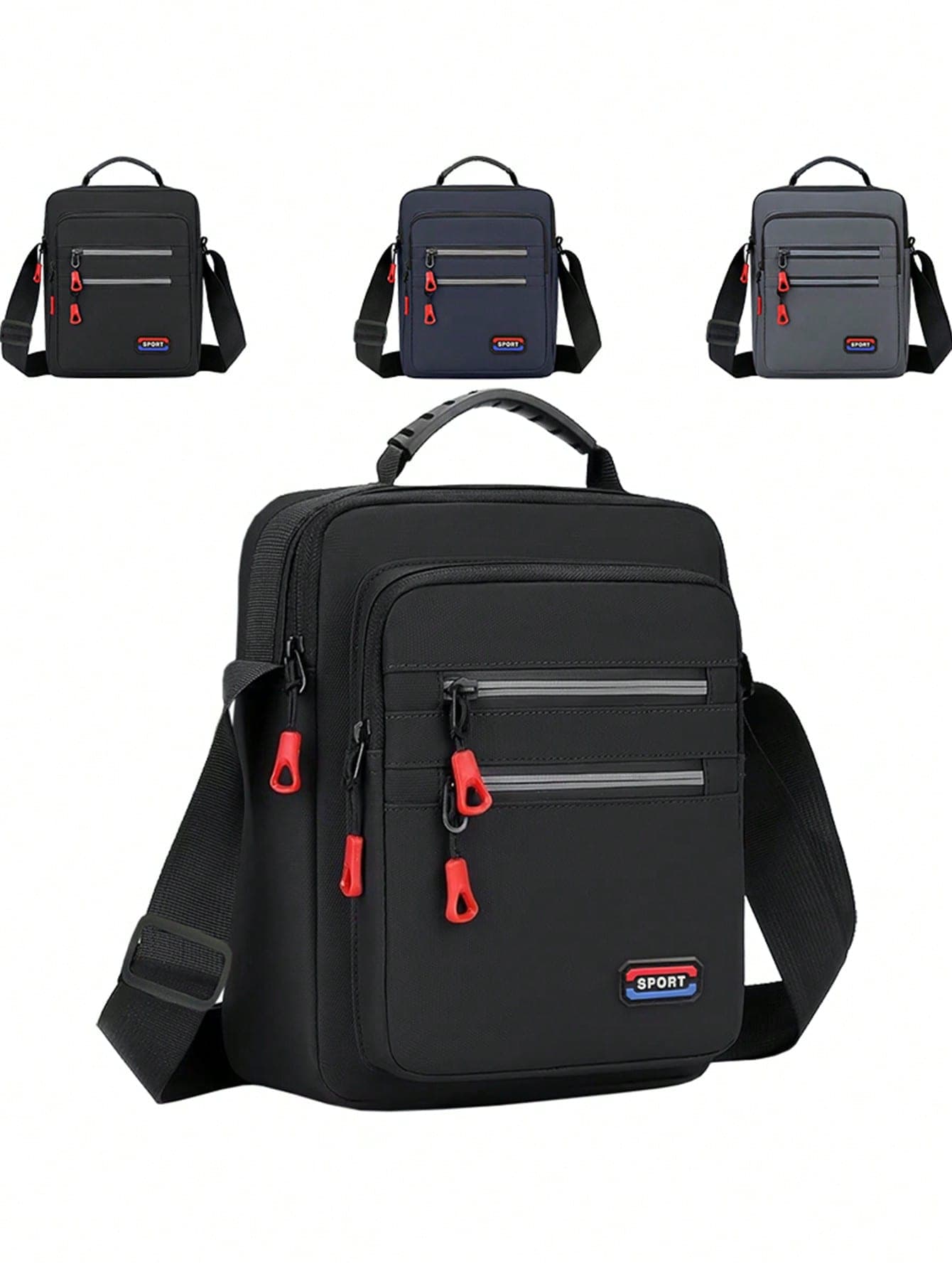 Sport Water Resistant Oxford Crossbody Bag Multi Zipper Pocket Adjustable Strap Vertical Shoulder Bag For Men