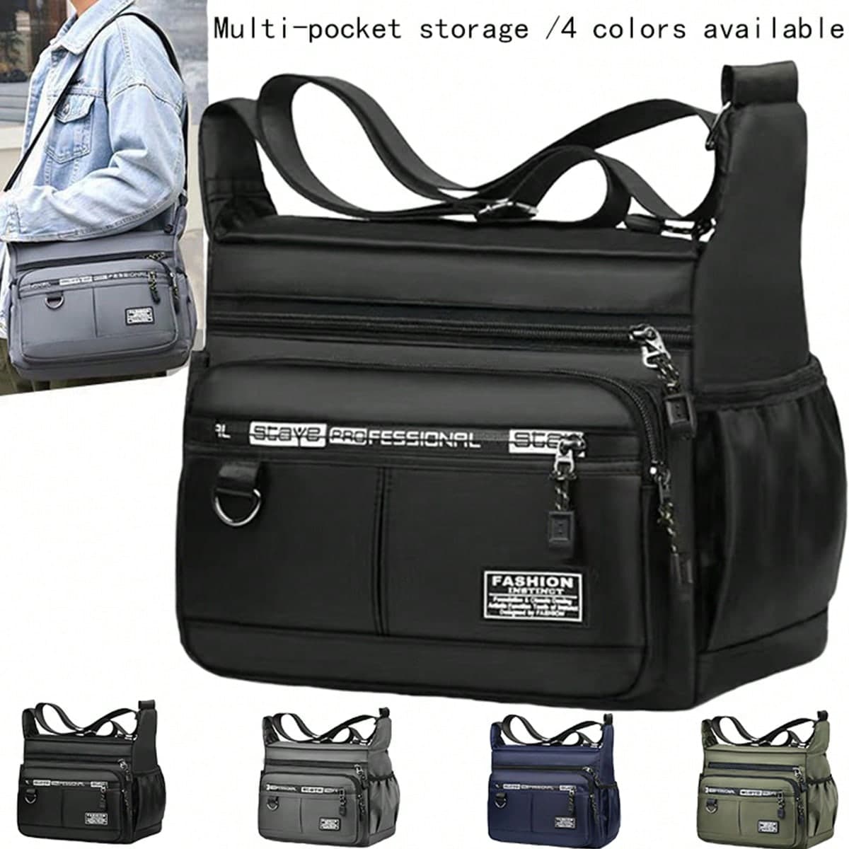 Multi-Pocket Waterproof Crossbody Bag With Adjustable Wide Shoulder Strap, Large Capacity Men's Shoulder Bag