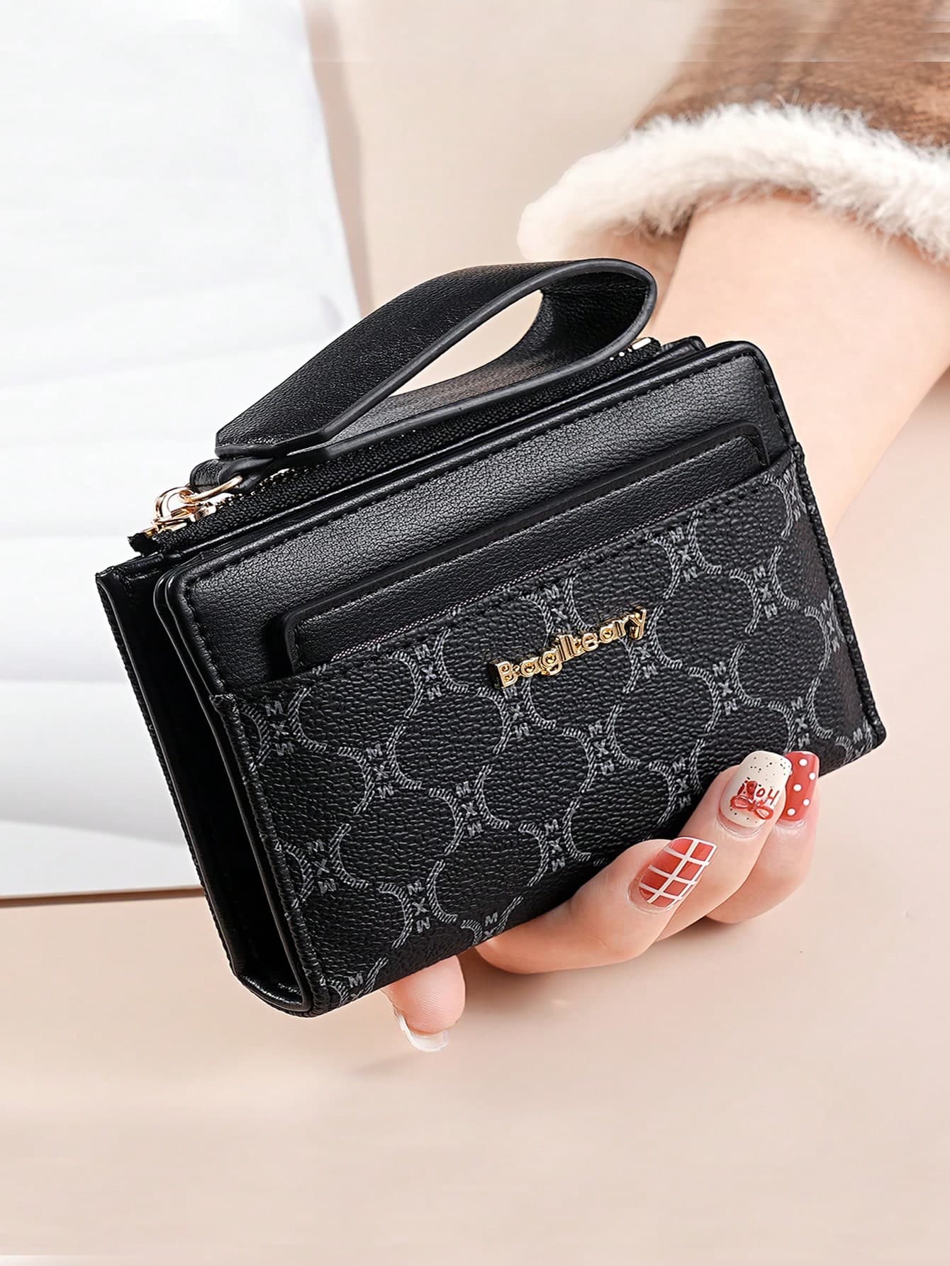 Vintage Litchi Textured Minimalist Women's Wallet, Premium Elegant Bifold Card Holder With Multiple Card Slots, Zipper Short Coin Purse With Letter Design