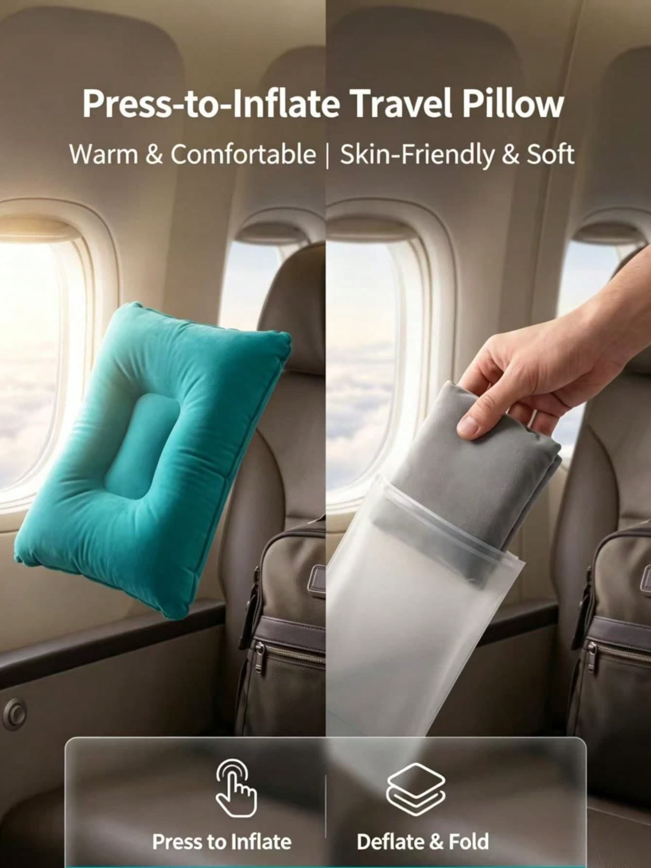 Inflatable Travel Pillow, Portable Self-Inflating Pillow For Airplane, Train, Car, Camping, Lumbar And Back Support, Office Nap, Outdoor Sleeping