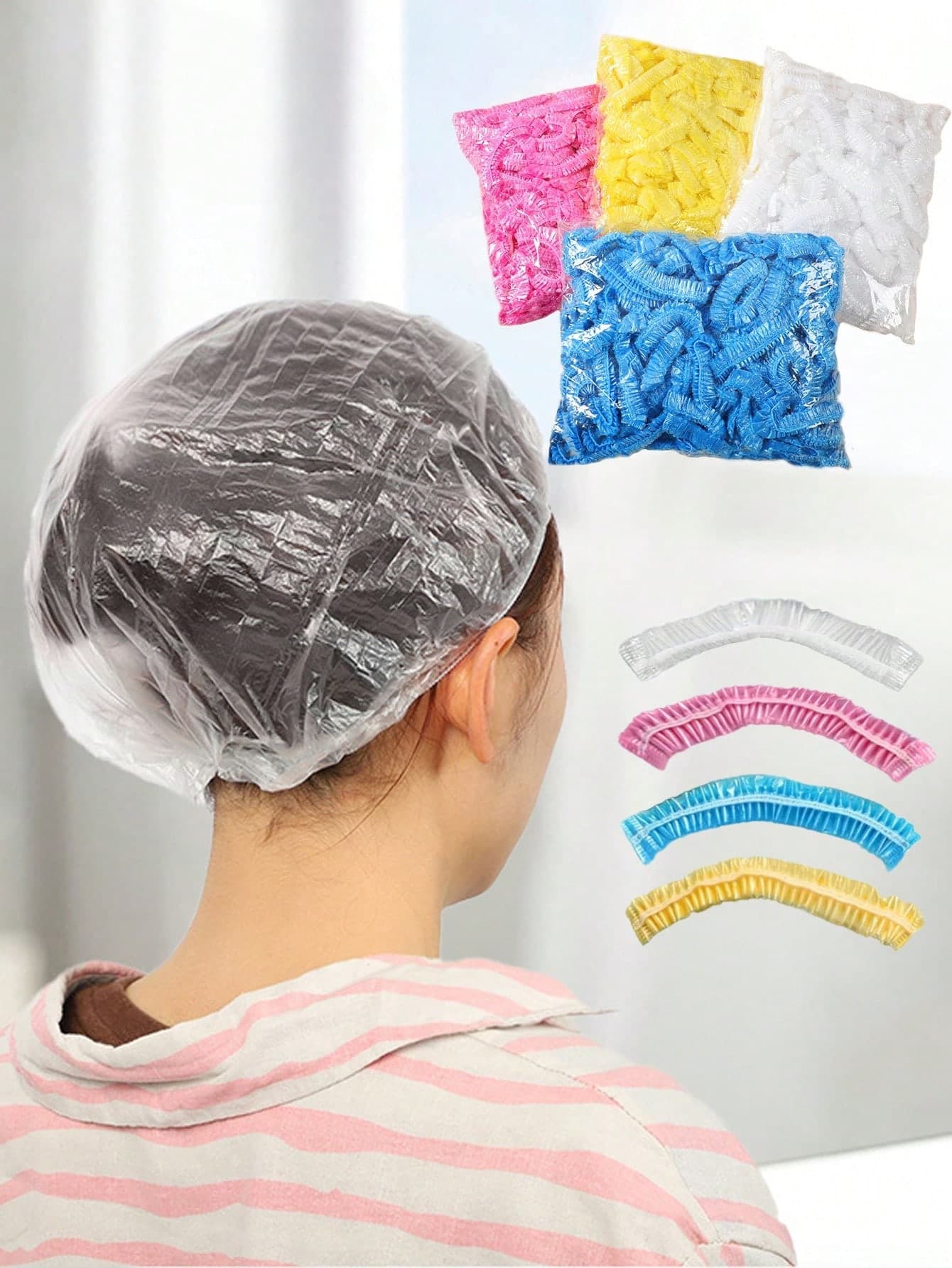 400pcs Disposable Waterproof Elastic Plastic Shower Caps, Multi-Color For Bathing, Hair Dyeing, Salons, Hotels, Kitchens, Suitable For Bathtubs, Showers, Hair Dye, Salons, Spas, Hotels, Kitchens,Summer,Beach,Hat,Holiday,Travel