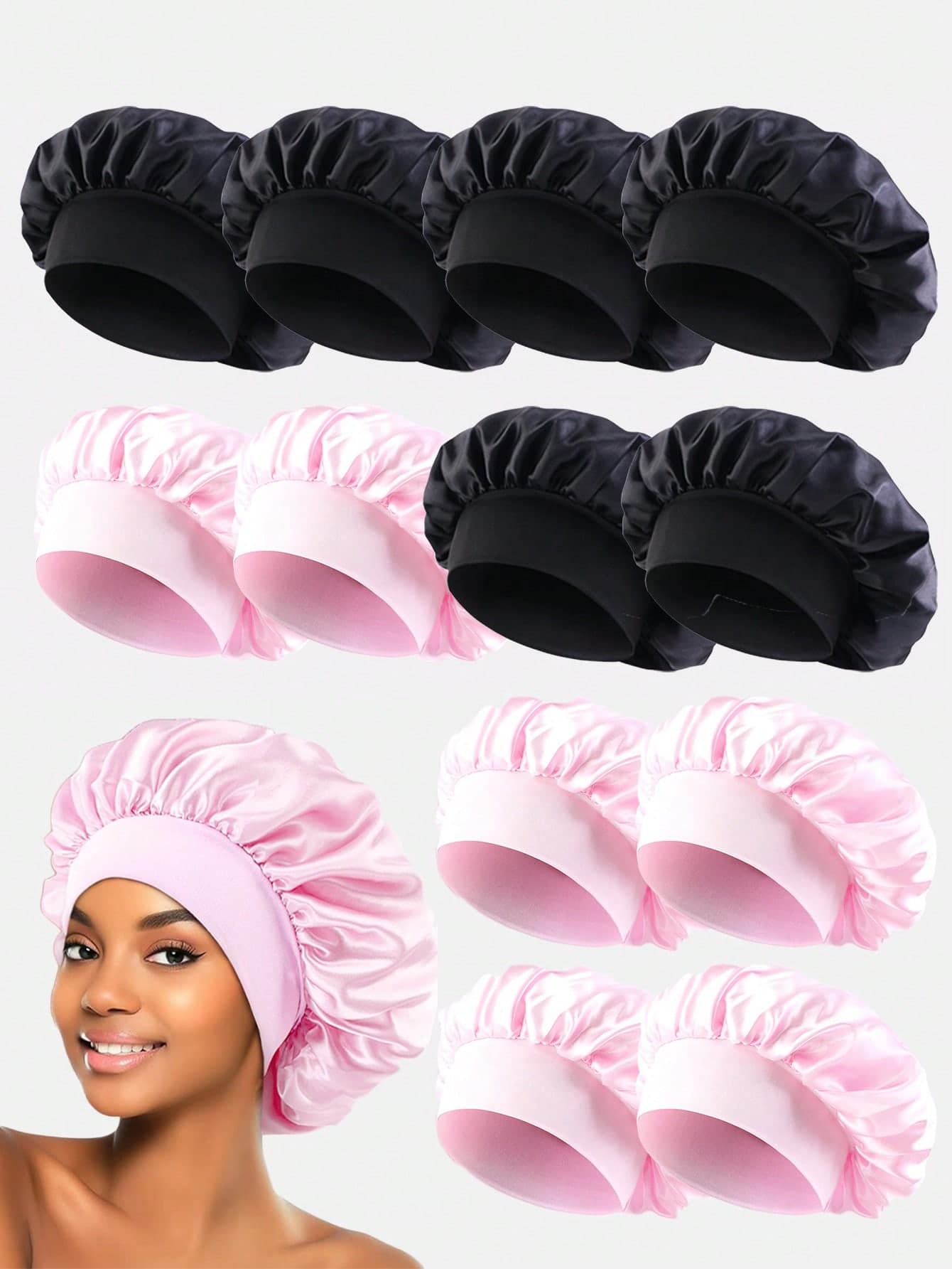12pcs Women's Multi-Color Satin Wide Brim Sleep Caps Hair Caps Suitable For Daily Use