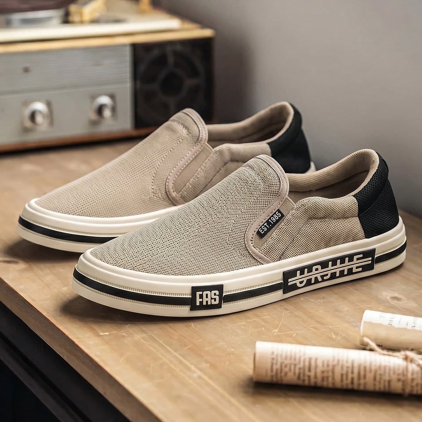 Men's Two-Tone Colorblock Slip-On Canvas Shoes, Contrast Heel & Collar, Non-Slip Thick Sole Slouchy Casual Walking Loafers