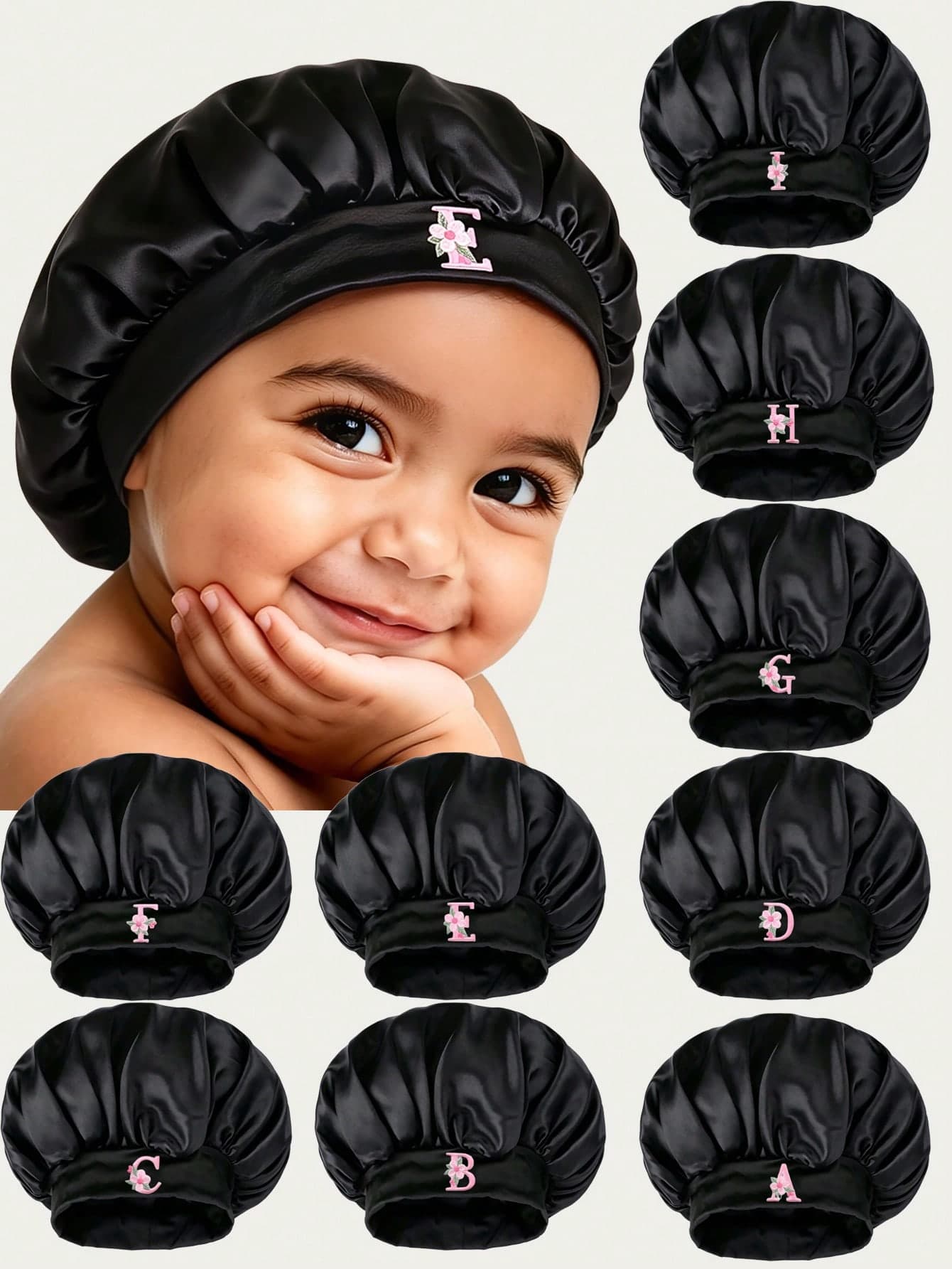 1Pc Toddler Flower Letter Satin Sleep Cap, Baby Night Sleep Hair Care Bonnet, Home Cute Hair Care Hat 1-3 Years Old