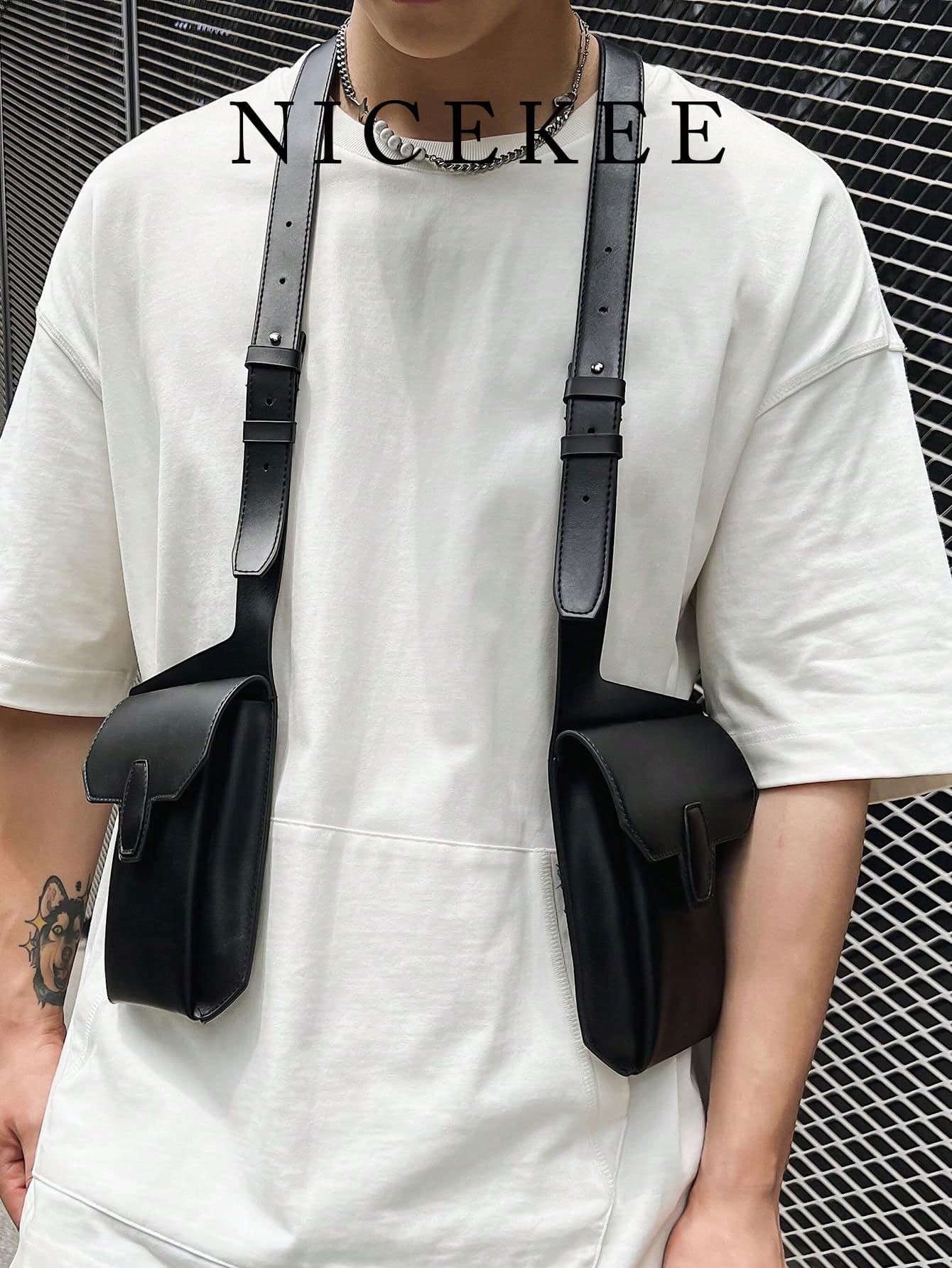 Simple And Stylish Multi Pocket Chest Bag, Adjustable Synthetic Leather Backpack, Suitable For Outdoor Sports Such As Hiking Cycling, Storing Keys