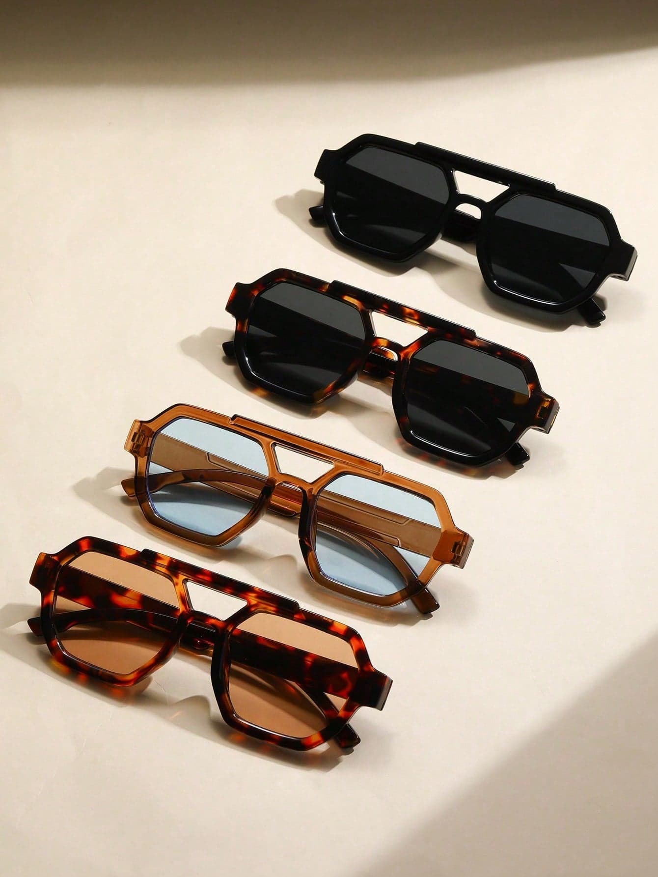 4 Pairs Women's Geometric Leopard Print Cool Personalized Classic Street Style Fashion Glasses, Suitable For Driving, Fishing, Camping, Daily Life, Street Photography, Tropical Beach Vacation, Business Casual And Other Occasions.