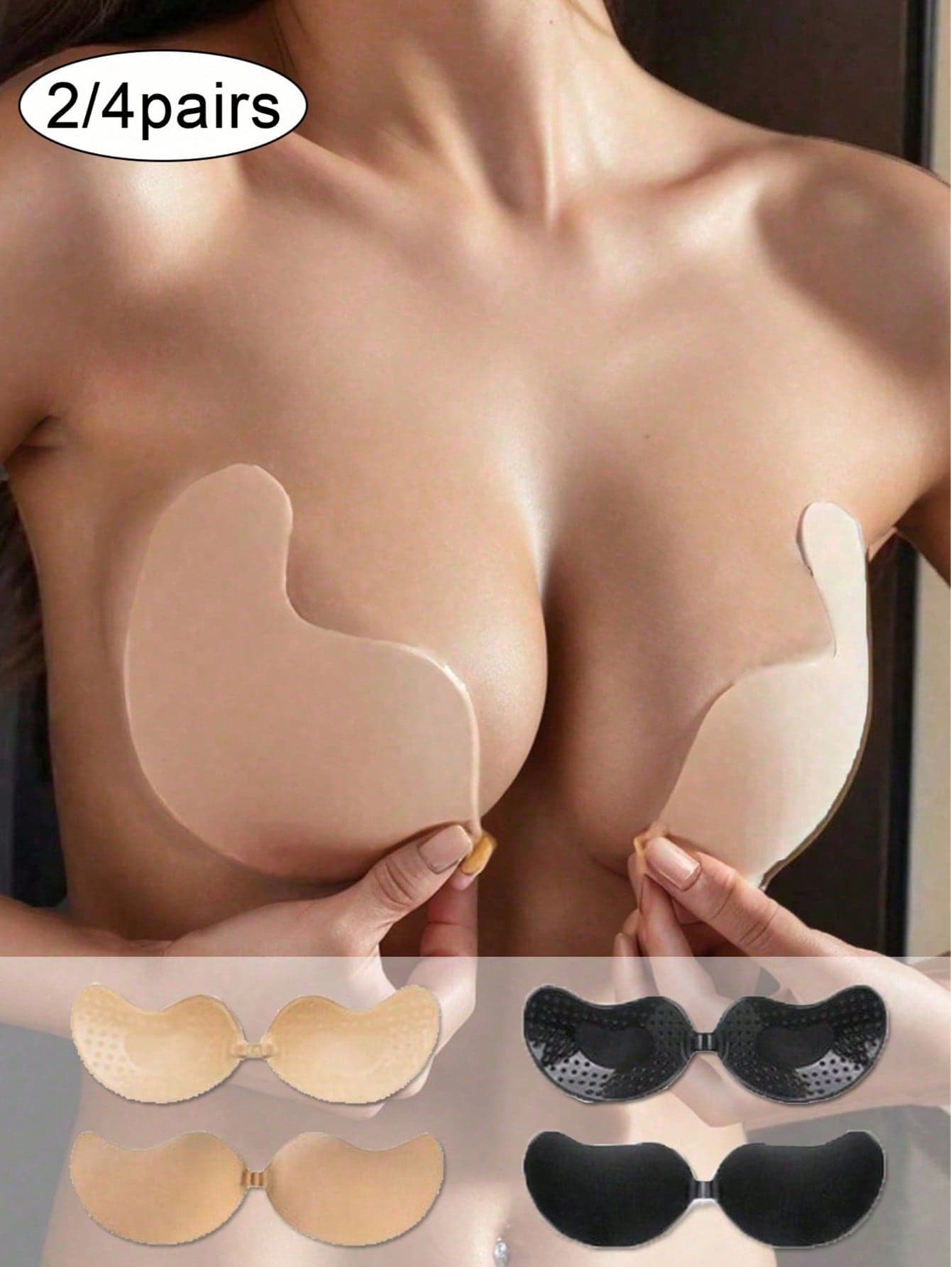 2/4pcs Invisible Bra Set, Push-Up Bra, Strapless Invisible Bra, Breathable Skin-Friendly Women's Invisible Bra, Reusable Backless Bra, Women's Bra And Bra Accessories