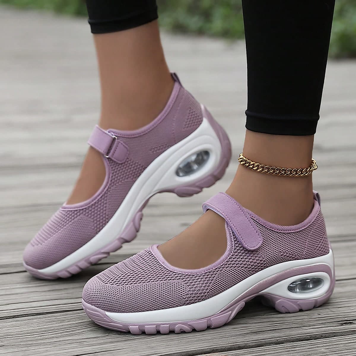 Women's Magic Tape Air Cushion Breathable Walking Shoes, Lightweight Shock-Absorbing Fashionable Versatile Casual Shoes For Daily Walking