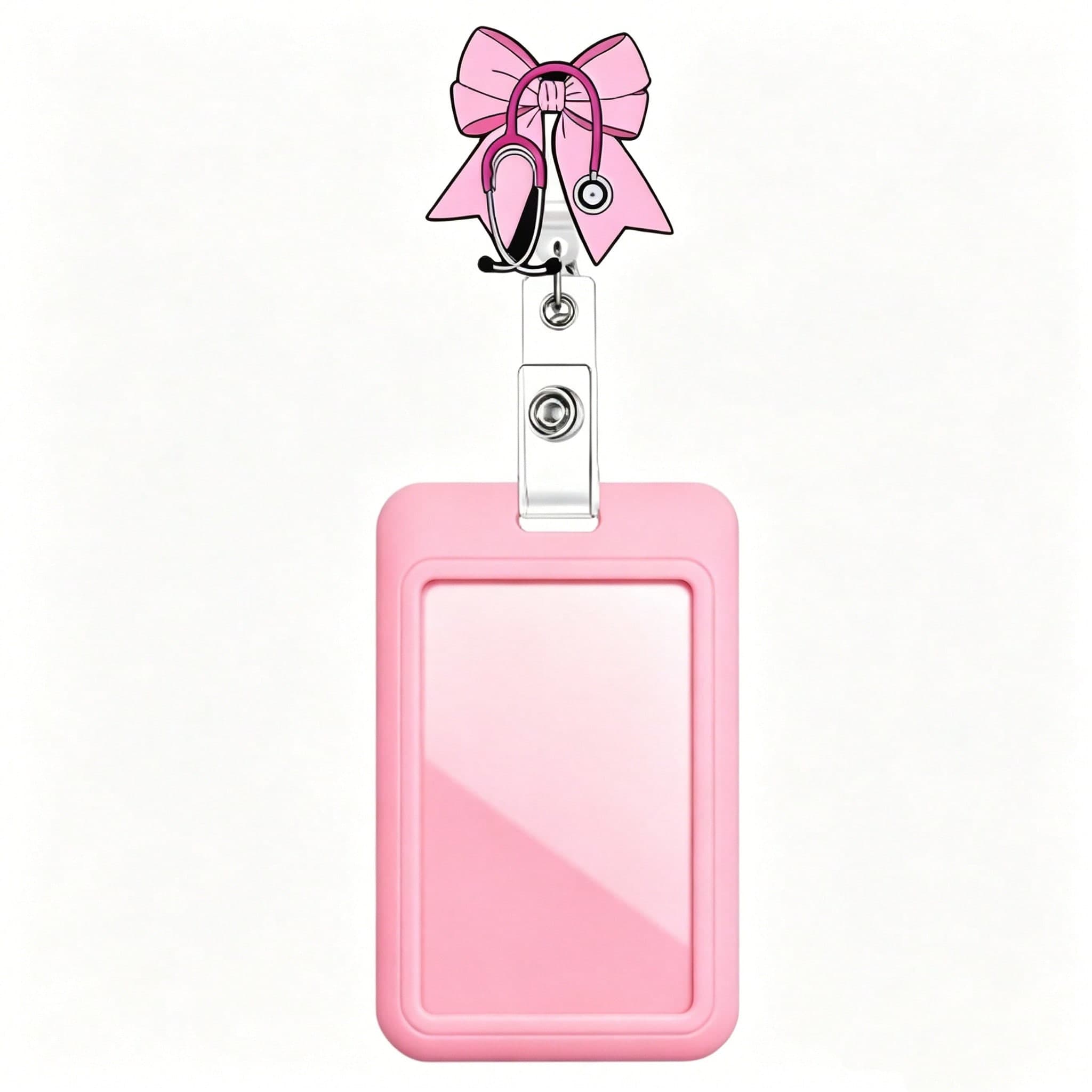 1 Set Pink Bow Stethoscope Design Retractable Badge Clip And Card Holder Set, Suitable For Nurses, Doctors, Office Staff - Medical Stethoscope Design, Suitable For Hospitals, Clinics, Workplaces - Professional ID Badge Reel, ID Badge Clip, Healthcare Professional Accessories, Stethoscope Accessories, Gifts For Girls, Go Back To School, School Supplies, Office, Accessories