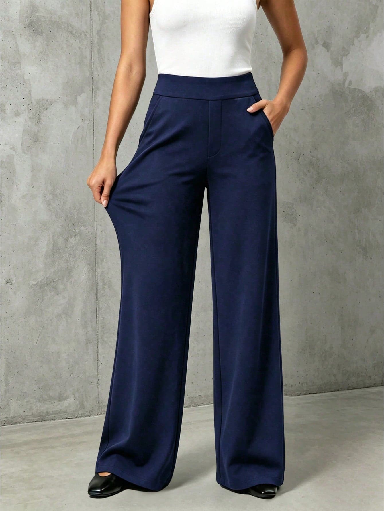 Women's High-Waist Draped Wide-Leg Pants, Slimming Straight-Leg Trousers, Versatile Black Professional Casual Pants For Commuting And Leisure