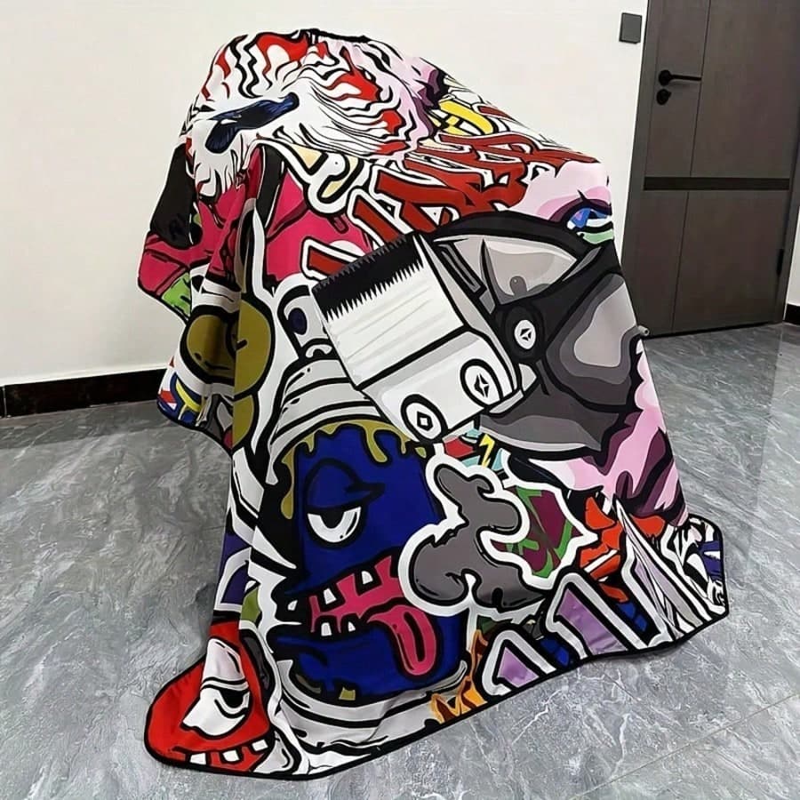 1pc Professional Barber Cutting Cape, Hairdressing Tool Pattern Design, Durable Fabric For Salon And Home Use, Colorful Graphic Apron Essential For Haircutting