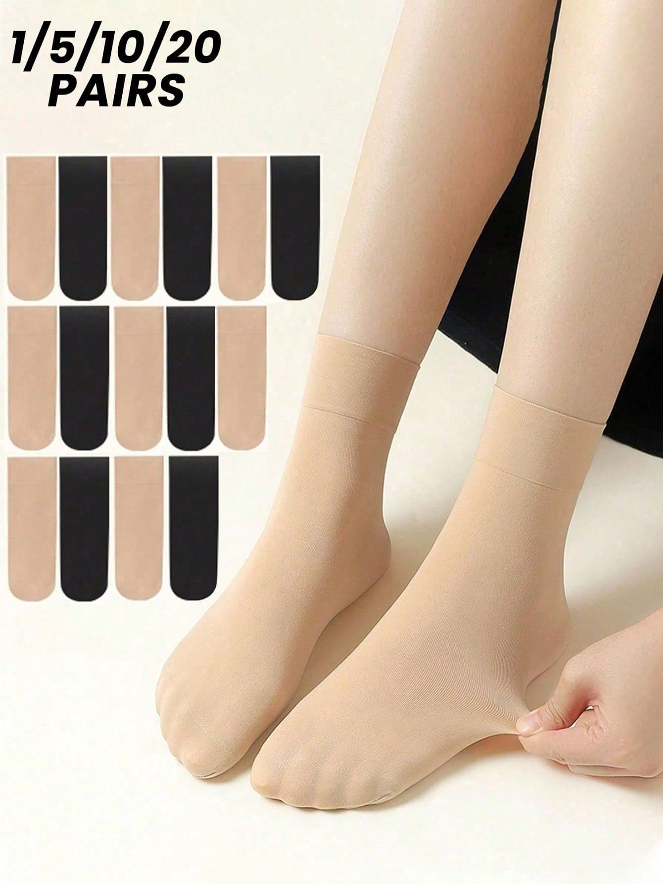 1/5/10/20 Pairs Ladies Lightweight Socks, Summer Invisible Crystal Stockings, Anti-Hook, Wear-Resistant, Non-Slip, Seamless, Nude, Transparent, Fall