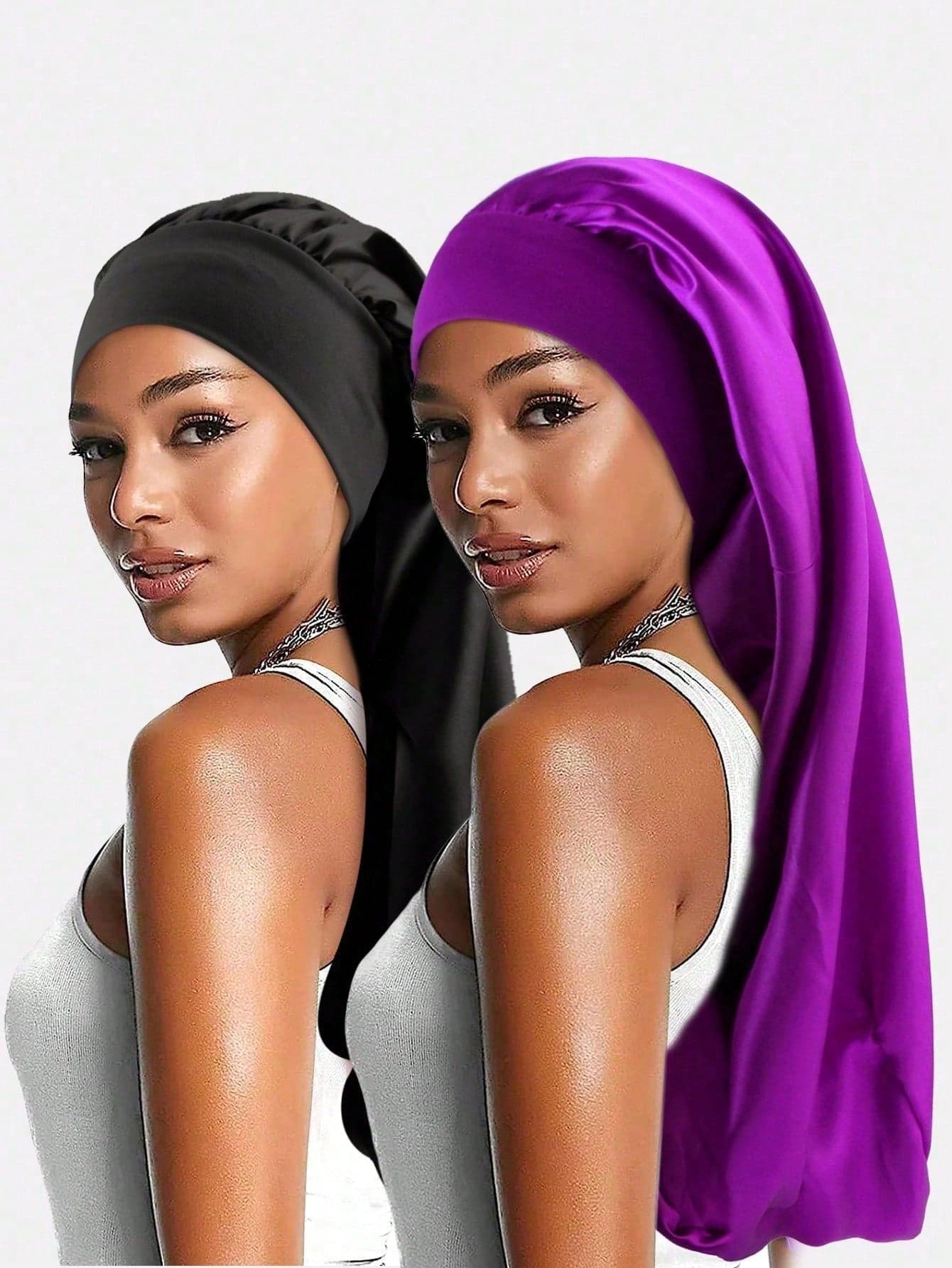 2pcs Women's Long Hair Satin Sleep Cap, Faux Silk Long Tube Elastic Hair Band Cap, Beauty Hair Bonnet Cap Suitable For Daily Use