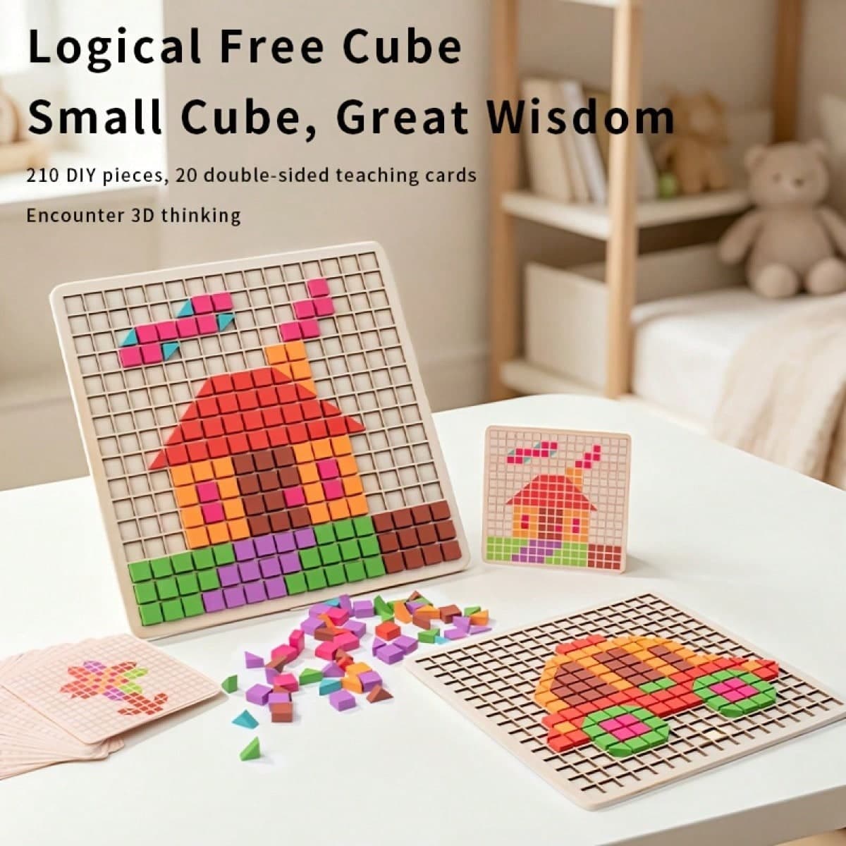 OBOVAY 1 Set Educational Wooden 3D Puzzle Board For Color And Shape Matching Cognitive Training, DIY Creative Puzzle, Geometric Puzzle, Parent-Child Interactive Logical Thinking Leisure Educational Toy