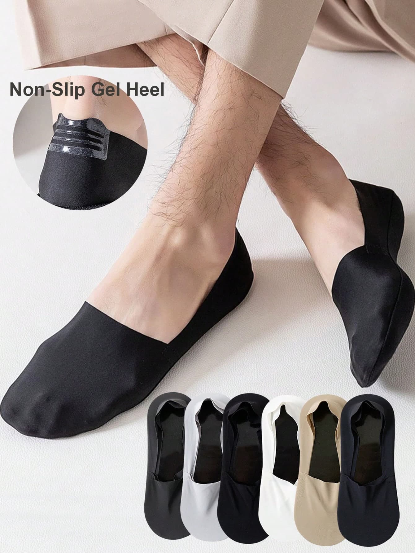 1/3/6/12 Pairs Men's Solid Bottom Breathable Solft Nylon Upper Low Cut Invisible No Show Socks With Non-Slip Gel Heel,Suitable For Sports Or Daily Use