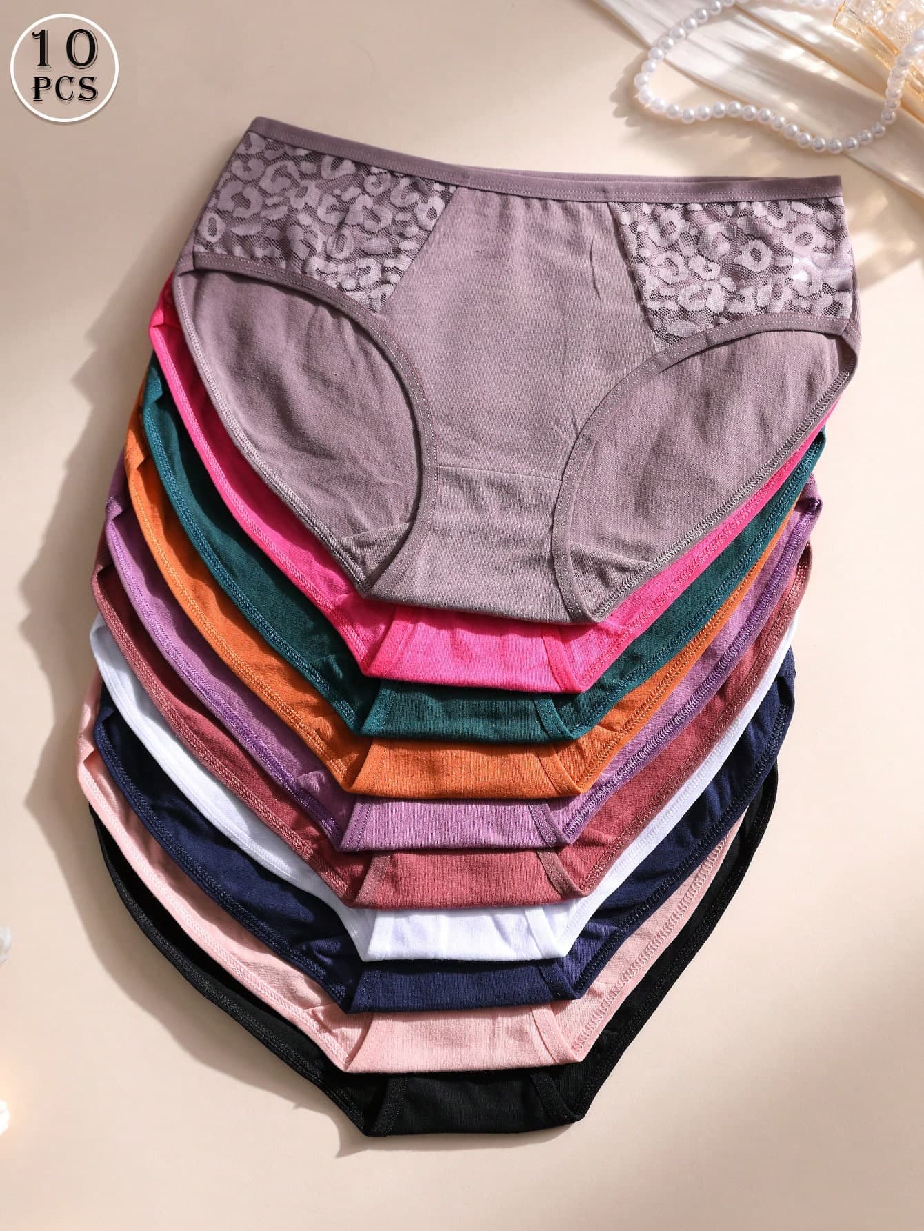 10pcs Women's Pure Cotton Panties, Sexy Lace Patchwork Seamless Breathable Sports Underwear