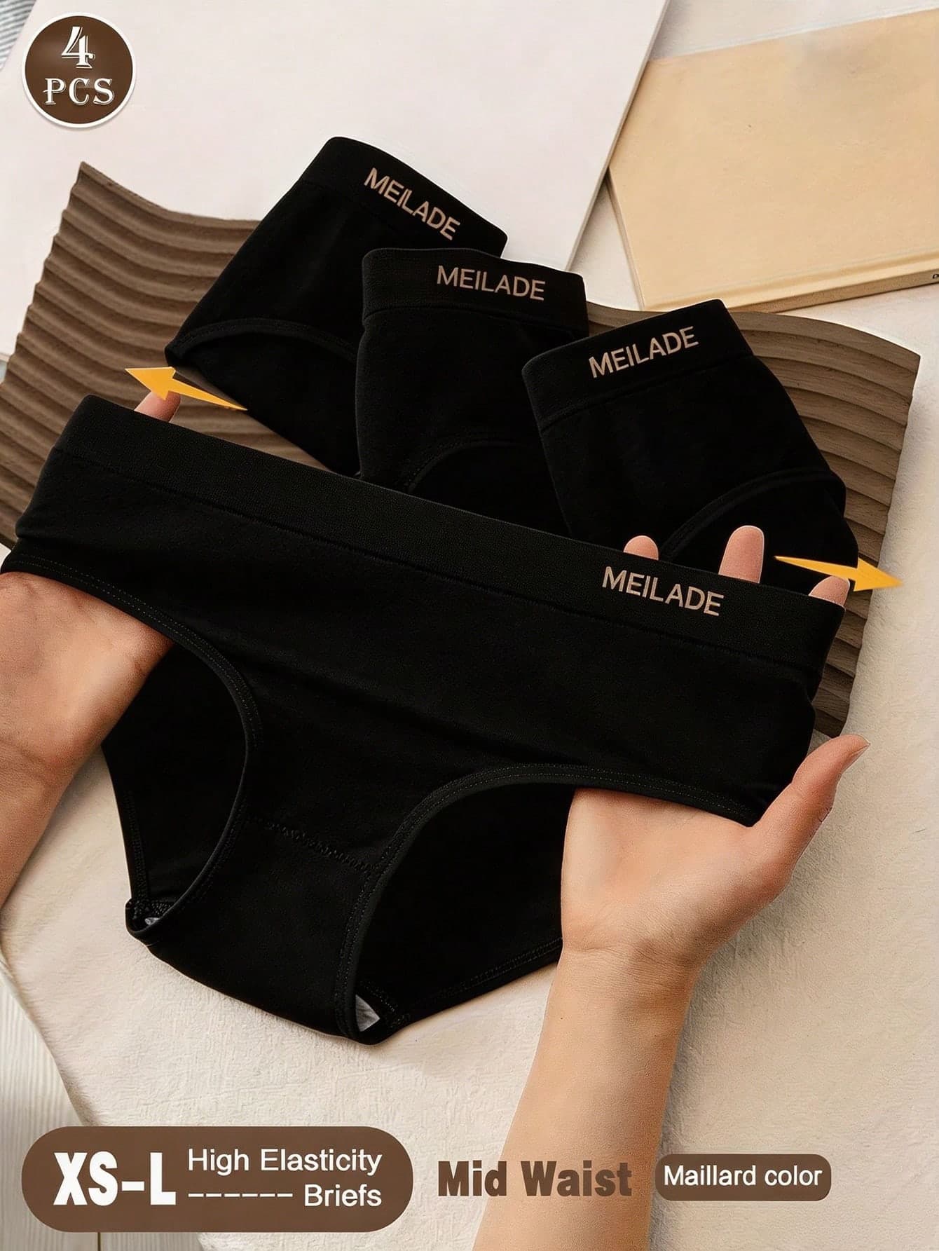 4pcs Seamless Mid-Waist Panties, Maillard Color Comfortable High Elasticity Triangle Briefs