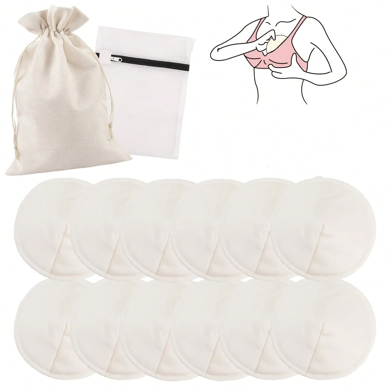 Reusable Breast Pads 6/12pcs, Nursing Pads - Soft, Reusable, Washable, For Breastfeeding And Postpartum Support, With Portable Storage Bag And Washing Bag.