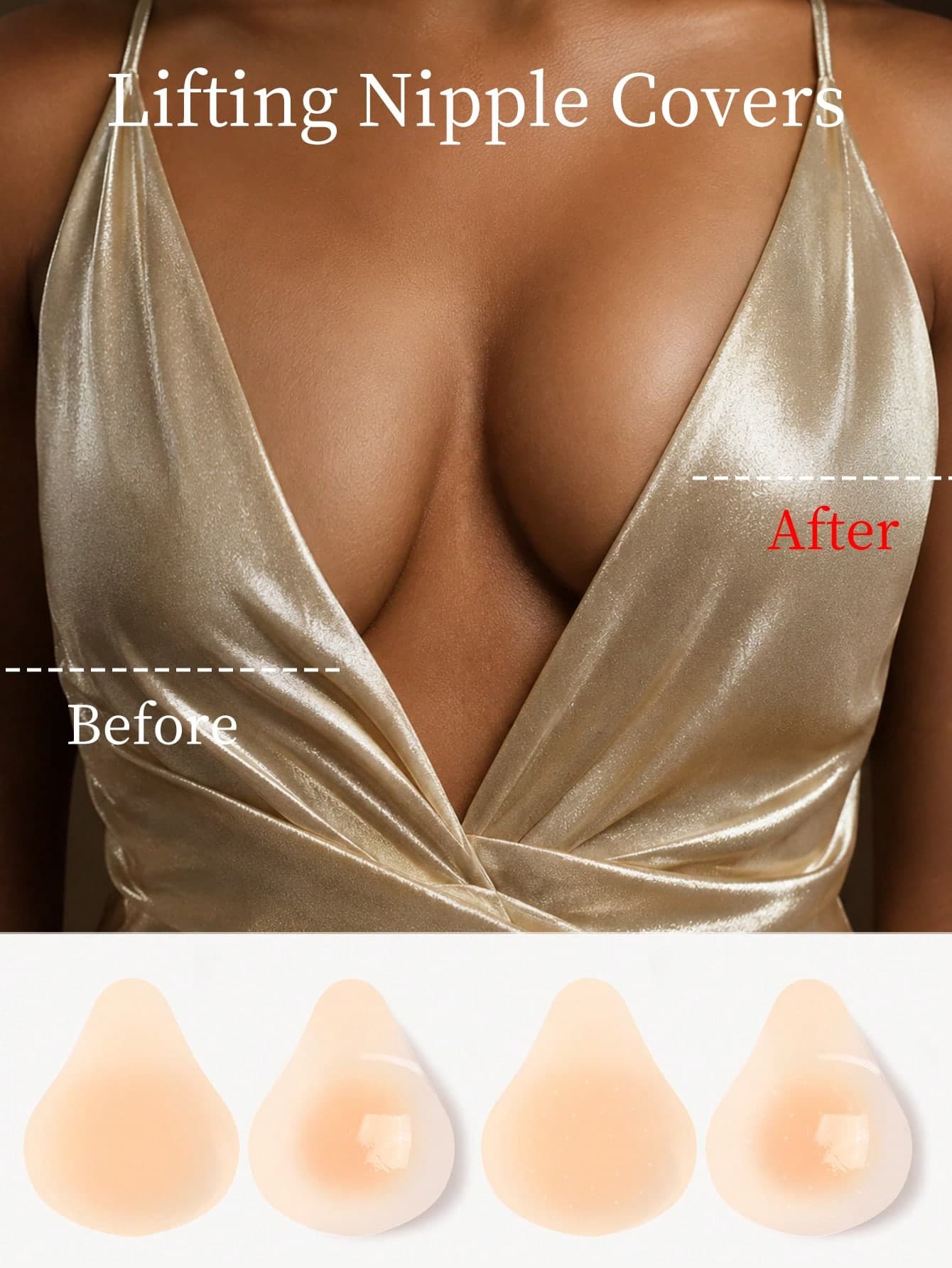 vfvQueen 1 Pair Ultra-Thin Solid Silicone Breast Lift Tape, Invisible Seamless Water Drop Lifting Breast Pads