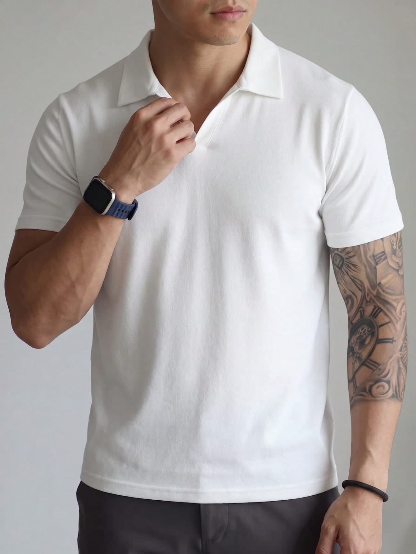 1pc Men's Solid Color Polo Shirt With Airplane Collar