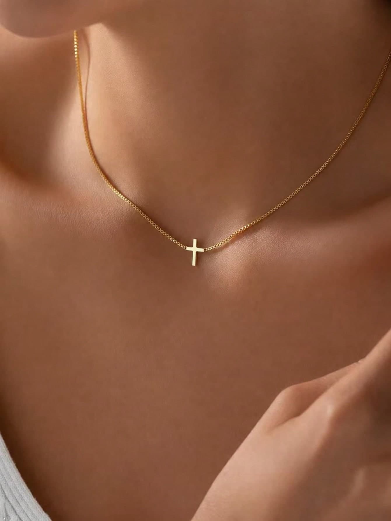 1pc Elegant Fashion Adjustable Cross Pendant Necklace, Minimalist Design, Suitable For Women's Daily Wear
