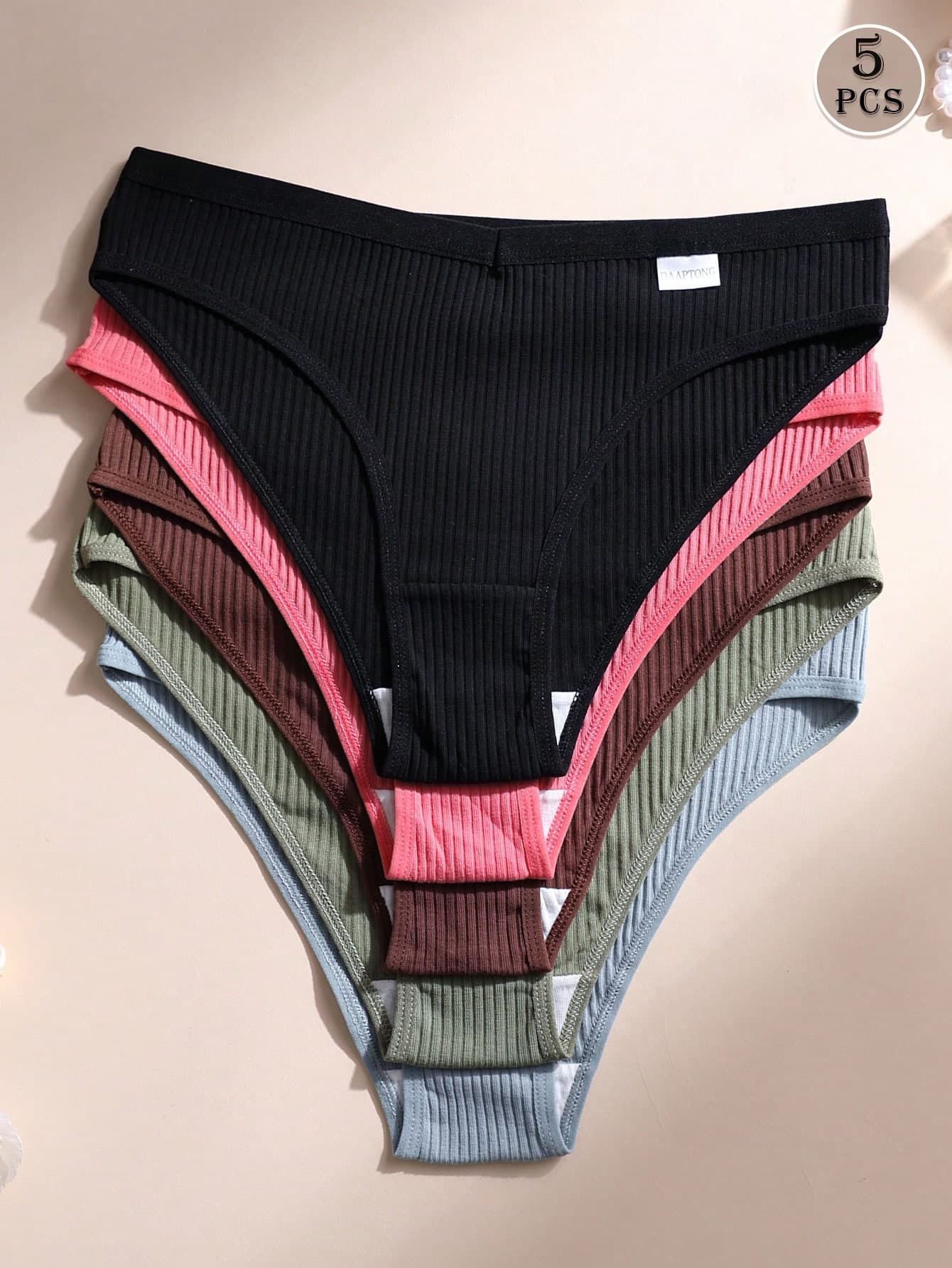 5 PCS Women Sexy Triangle Panties V Waist Seamless Briefs Ribbed Cotton Solid Color Comfortable And Breathable Underwear, Everyday Wear