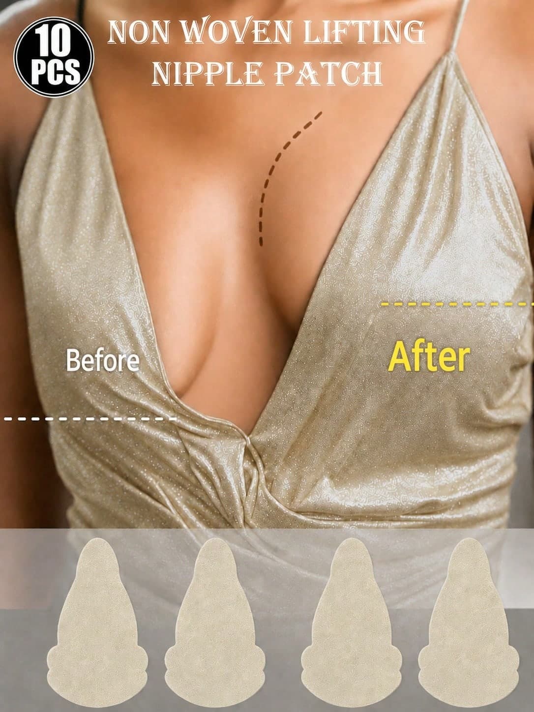 10pcs Invisible Breast Lift Tape, Non-Woven Adhesive Push-Up Breast Pads, Nipple Covers, Suitable For Wedding Dress, Party And Travel