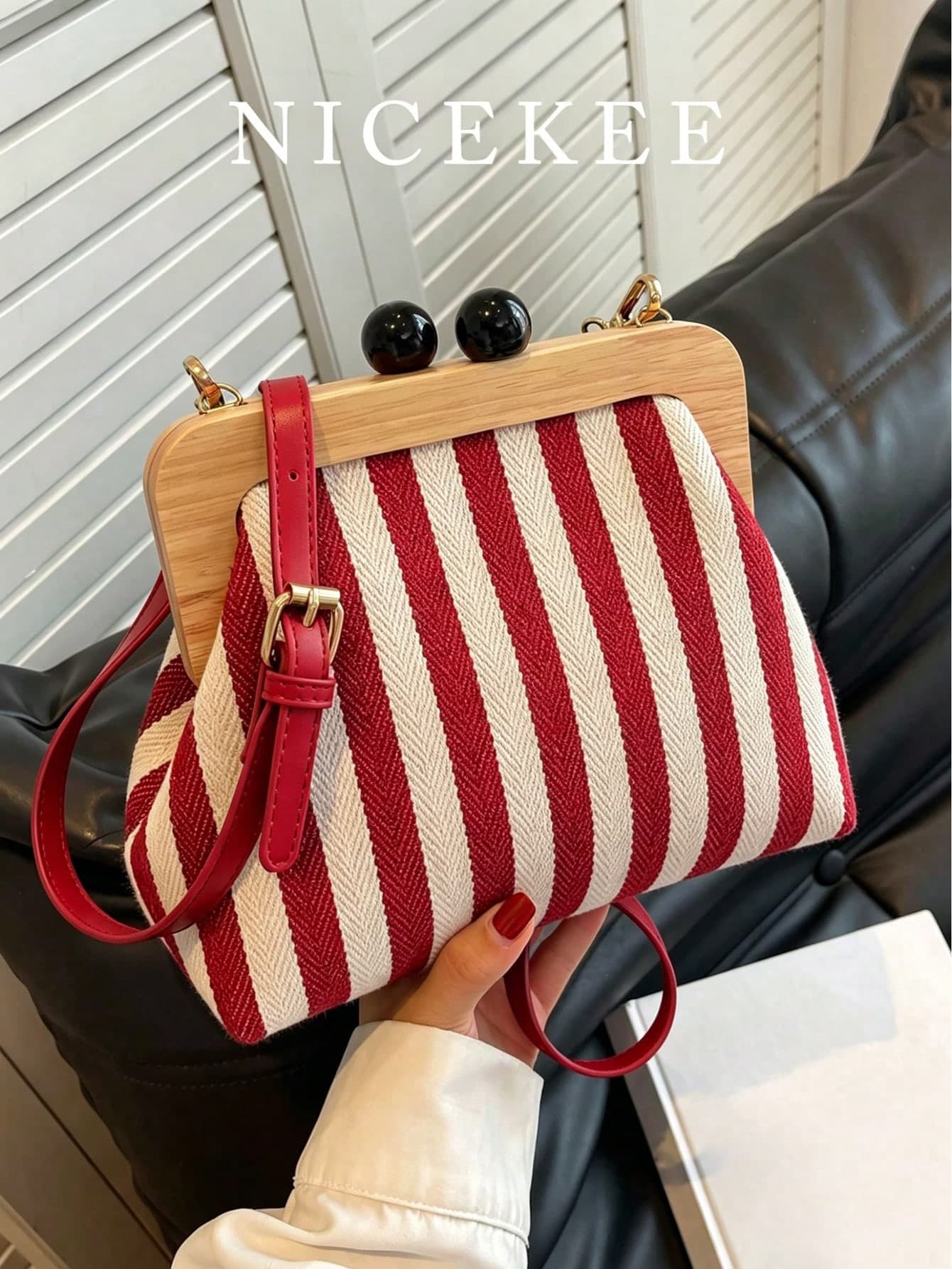 Women's Fashion Striped Faux Leather Shell Crossbody Bag, Elegant Shoulder Bag, Suitable For Dating, Shopping, Commuting And Work