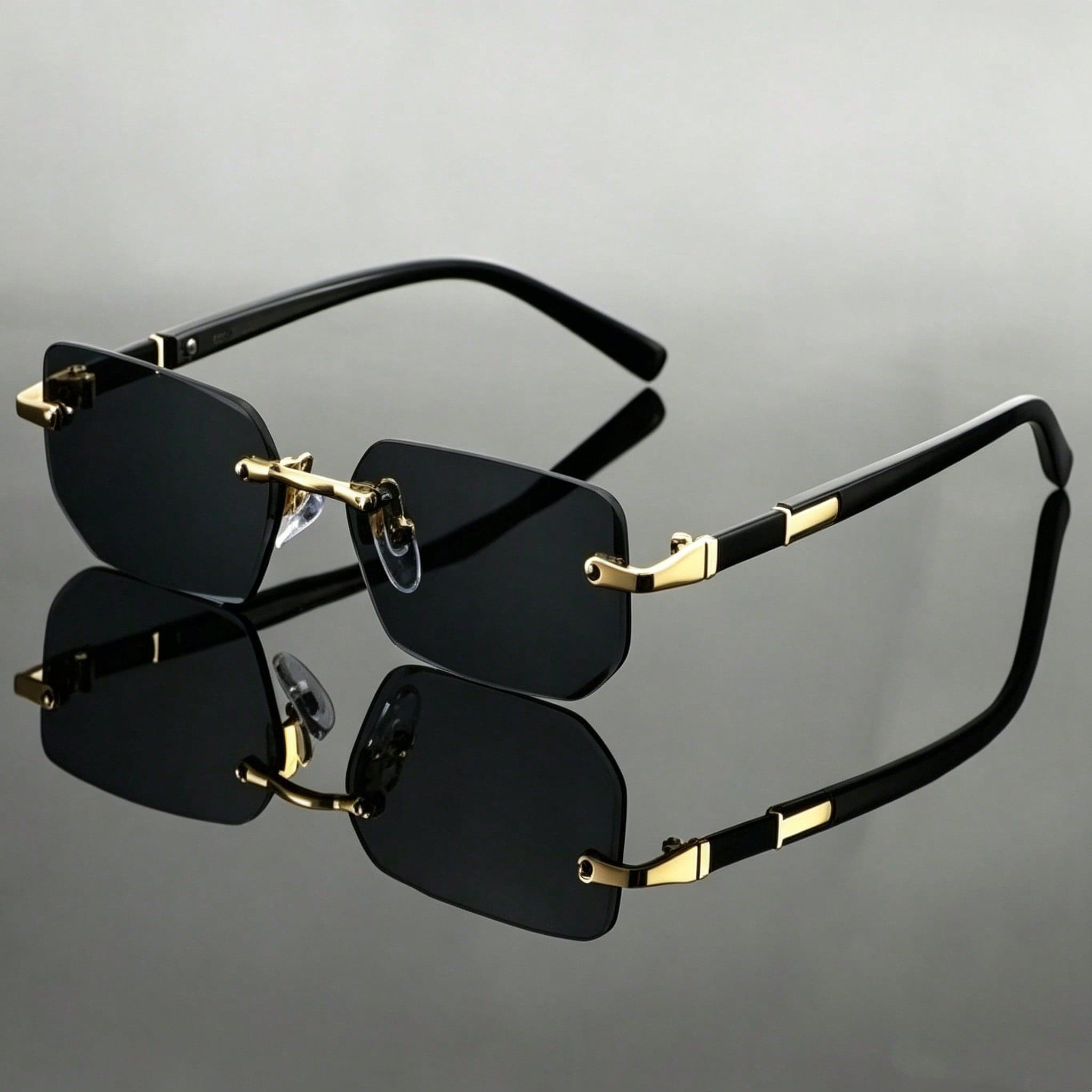 1 Pair Men's Casual Retro Rimless Square Black Fashion Glasses, Suitable For Daily Wear, Summer Beach, Decoration And Street Style