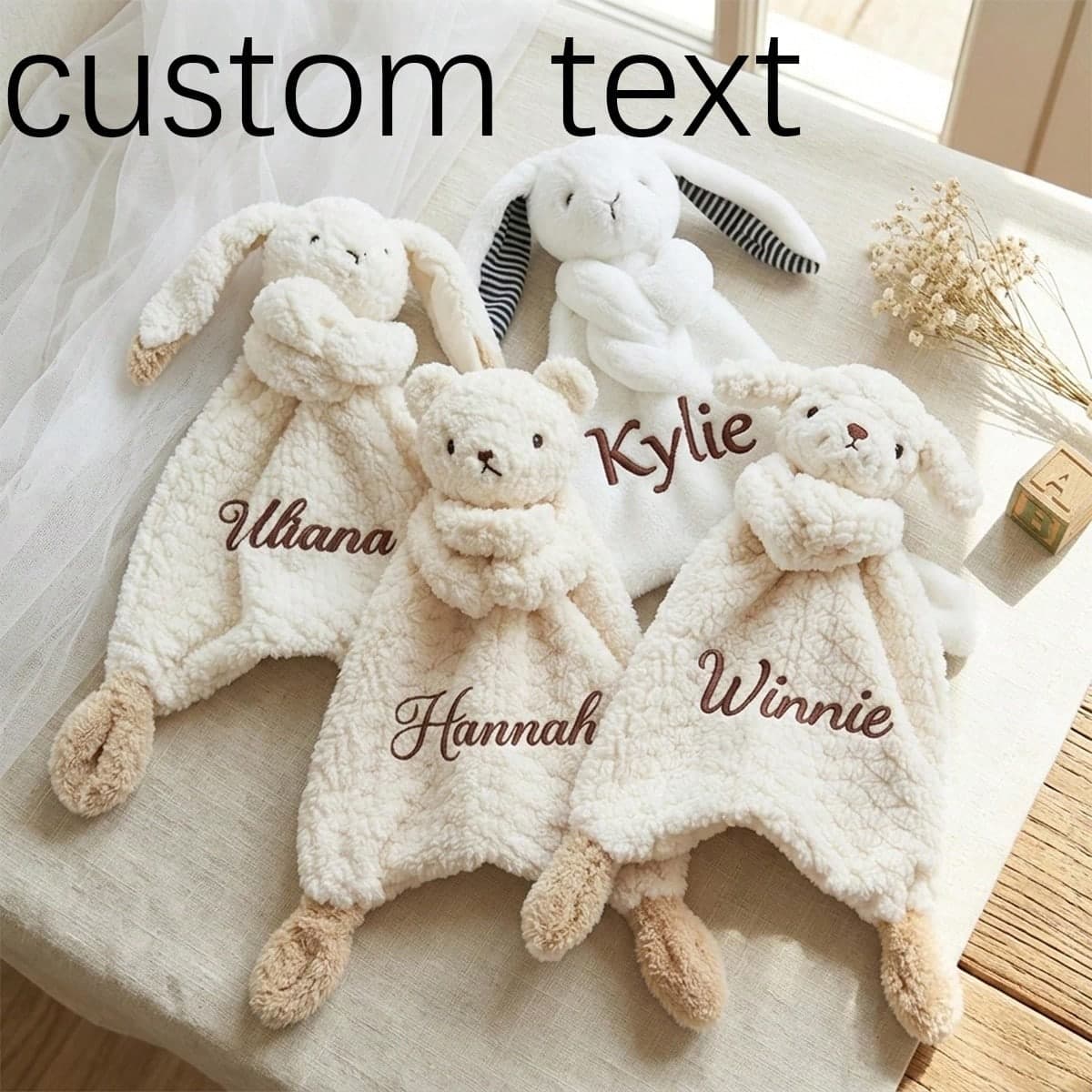 Personalized Baby Lovey Blanket,Custom Name Security Blanket,Bunny Lovey Toy,Baby Comforter,Newborn Gift,Baby Shower Gift,Plush Animal Lovey
