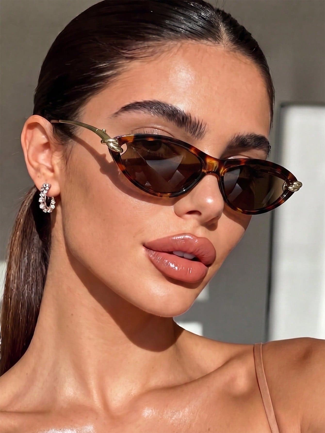 1 Pair Women's Leopard Print Cat Eye Hollow PC Frame Personalized Knotted Metal Temple Street Style Runway Fashion Glasses