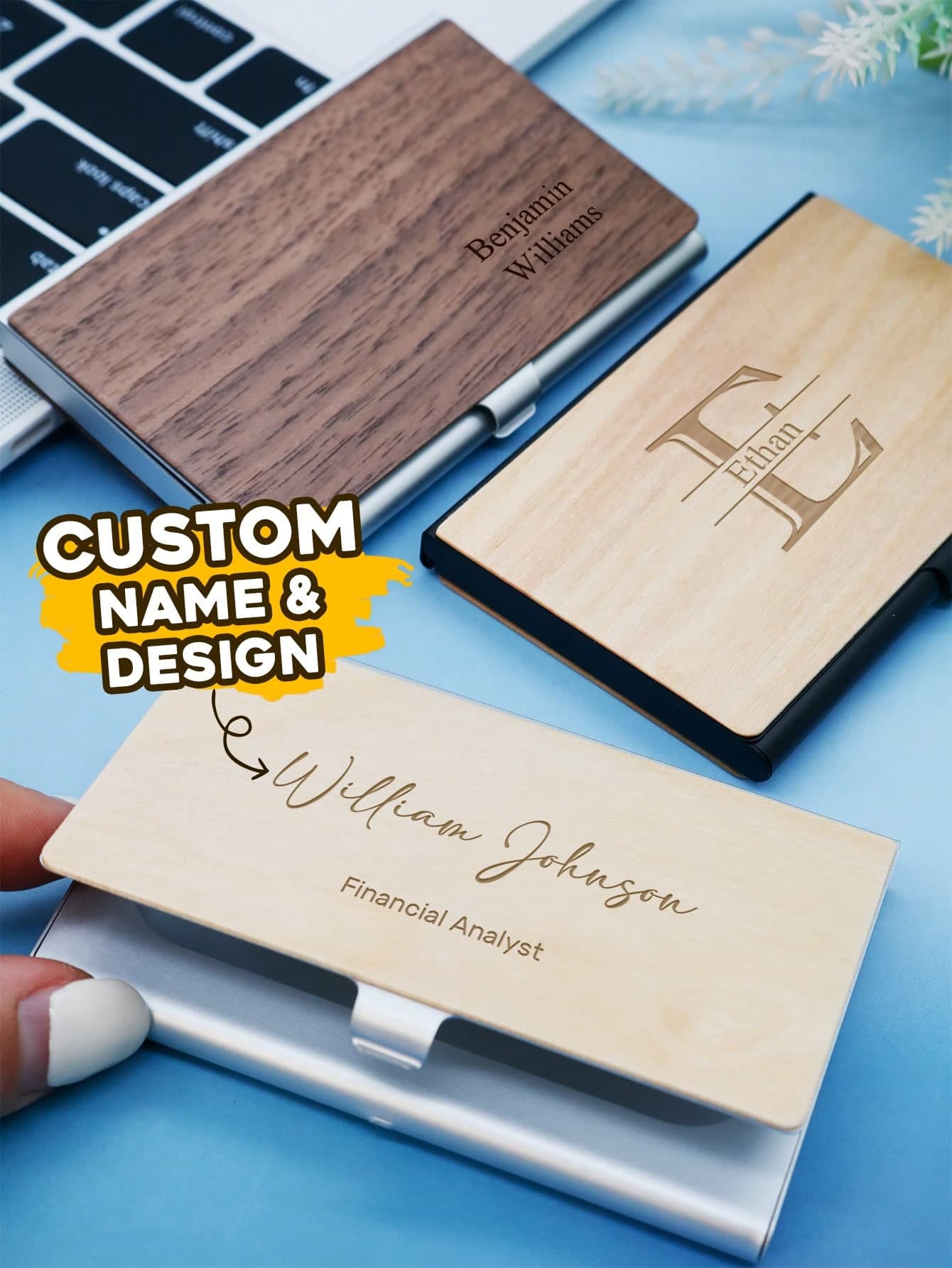 Custom Name Business Card Holder,Personalized Card Case, Modern Office Desk Accessory,Customized Gift For Coworkers,Customizable Birthday Gift For Him
