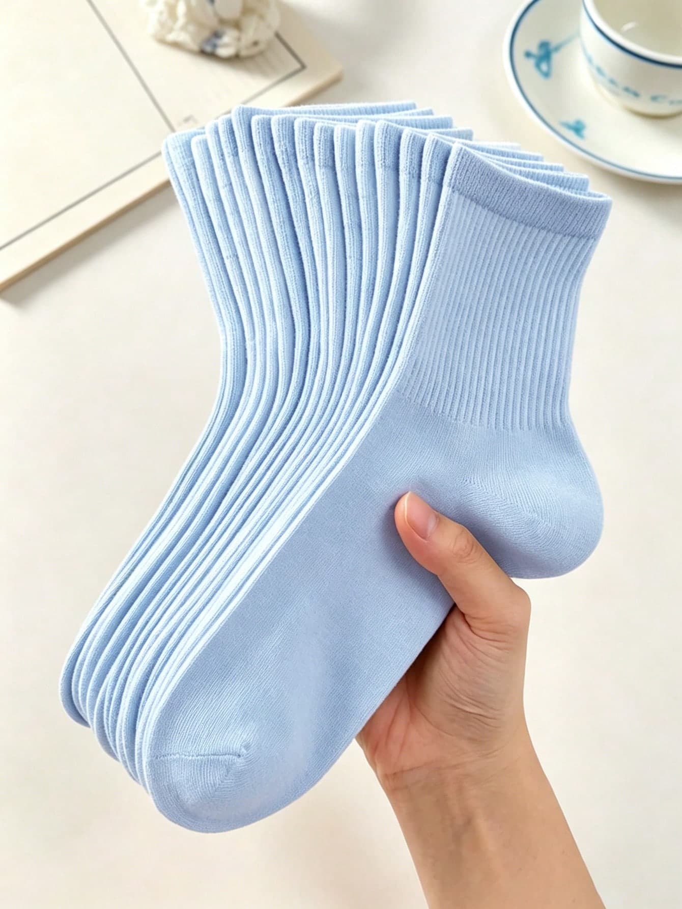 1/6/10 Pairs Navy Blue Vertical Striped Mid-Calf Socks, Breathable Comfortable Casual Socks, Sports Socks, Non-Slip, Suitable For All Seasons