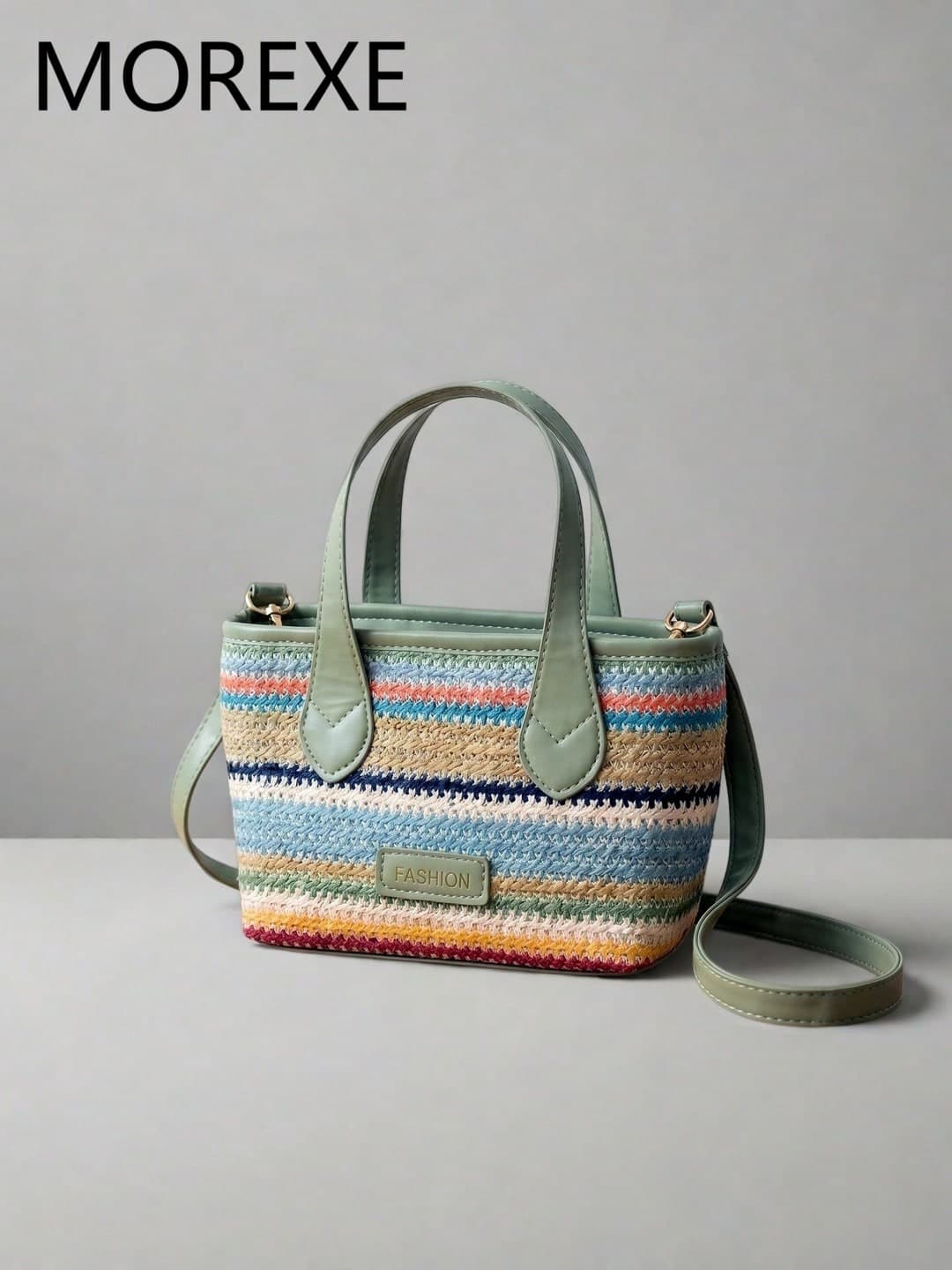 Rainbow Striped Women's Handbag, Fashionable Versatile Small Flower Charm Bucket Bag, Shoulder Crossbody Bag